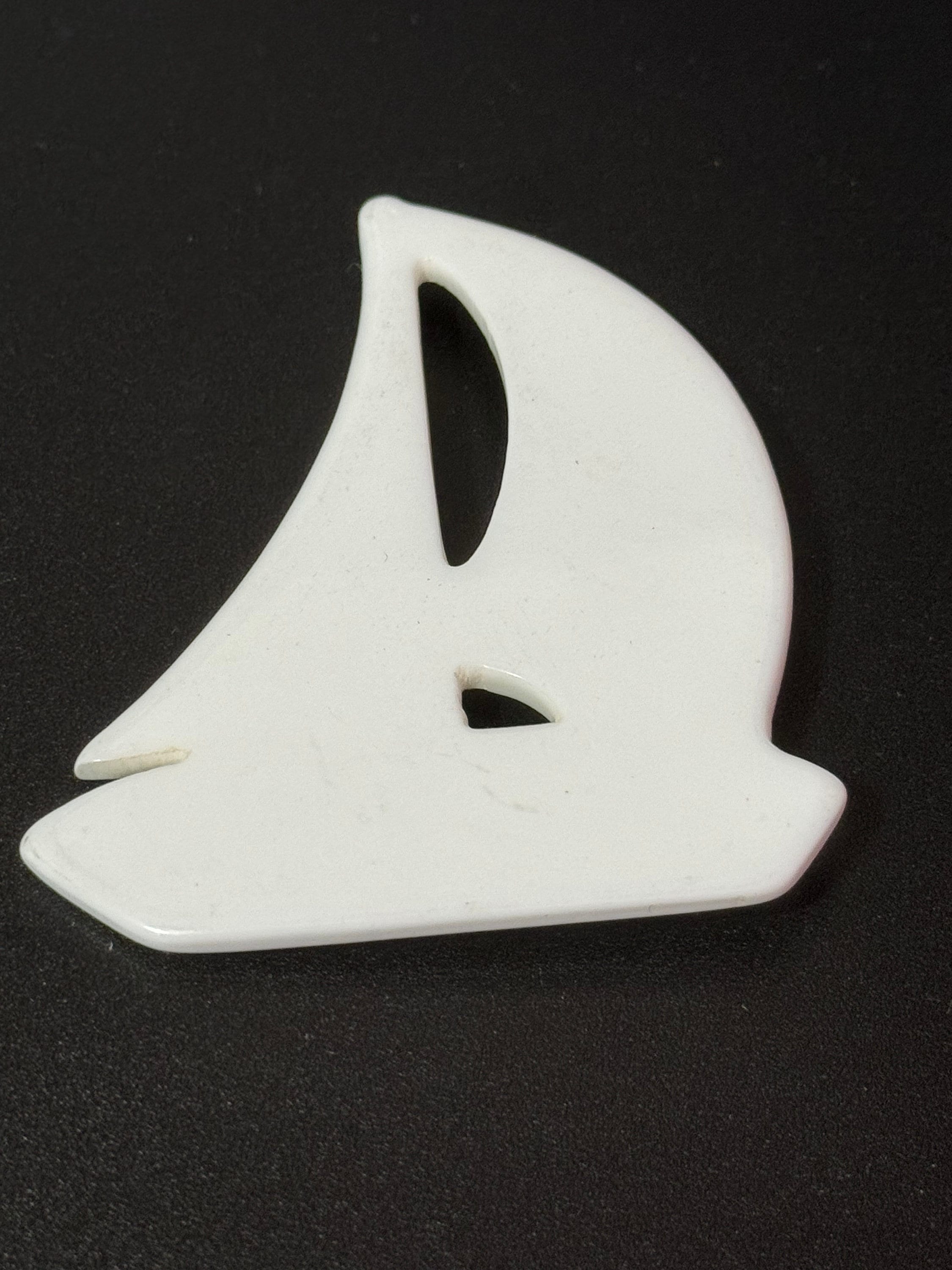 Oversized true vintage French early plastic celluloid white nautical sailing yacht boat Brooch