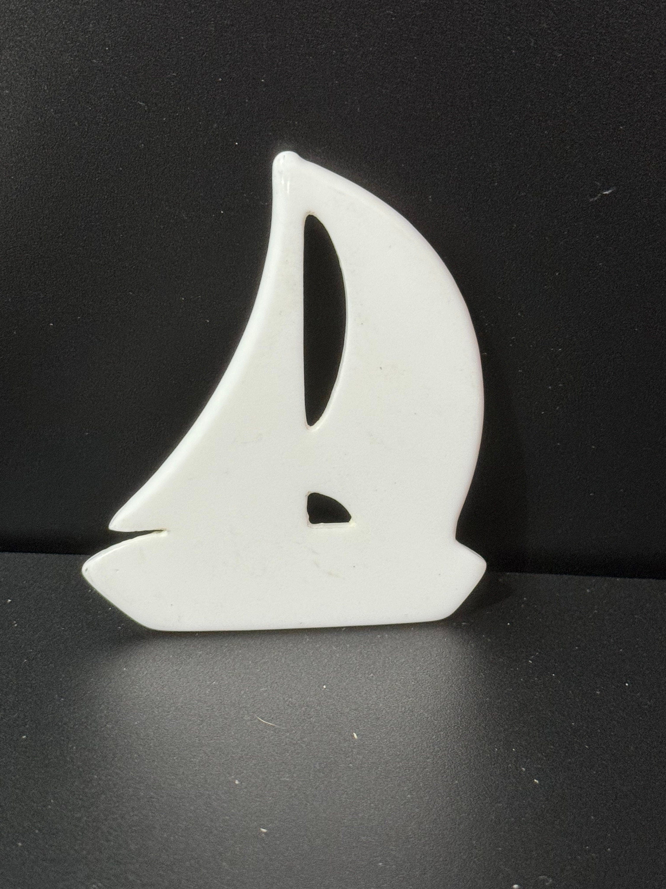 Oversized true vintage French early plastic celluloid white nautical sailing yacht boat Brooch