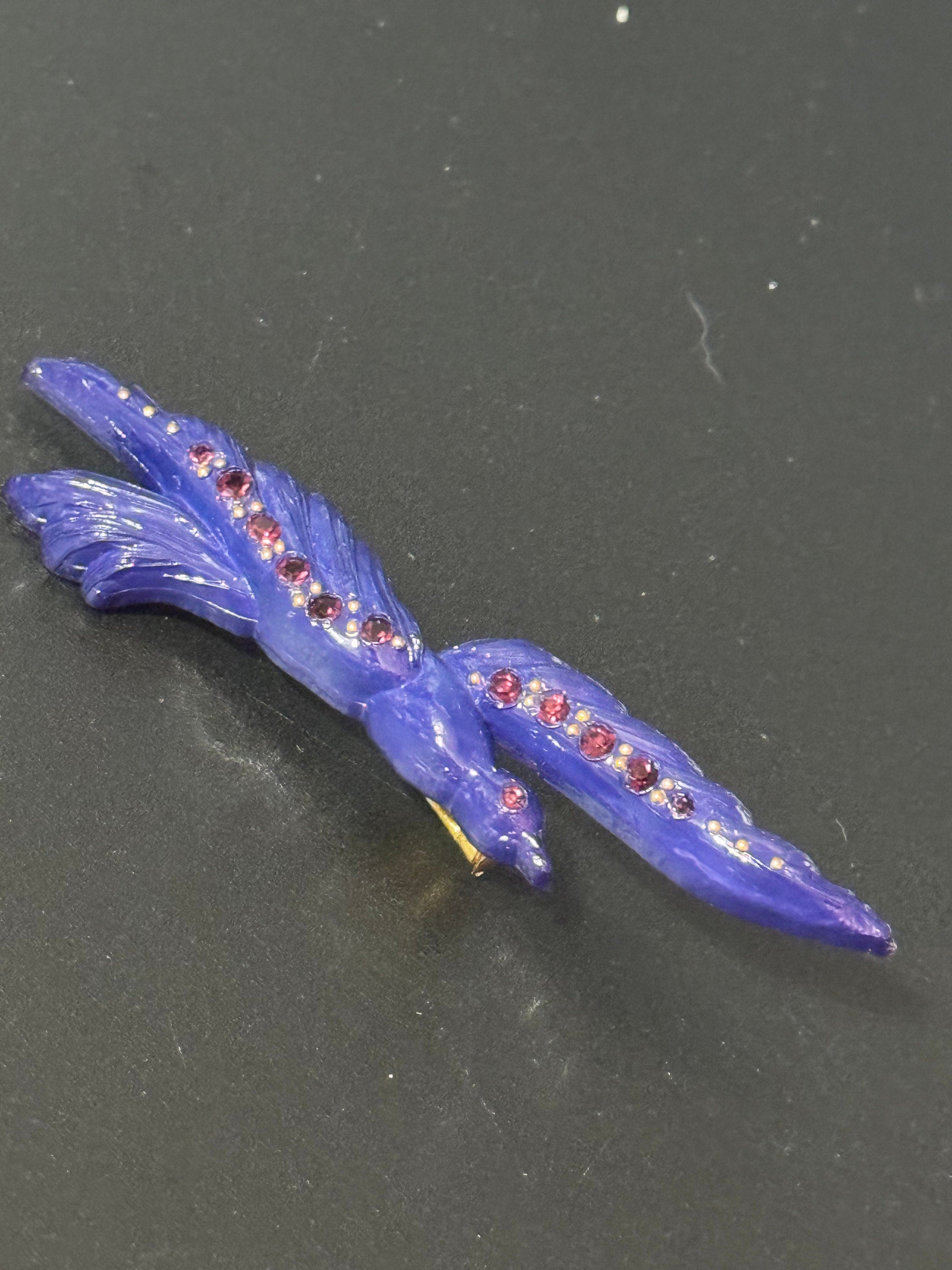 Oversized 9cm seagull brooch, vintage French early plastic purple celluloid