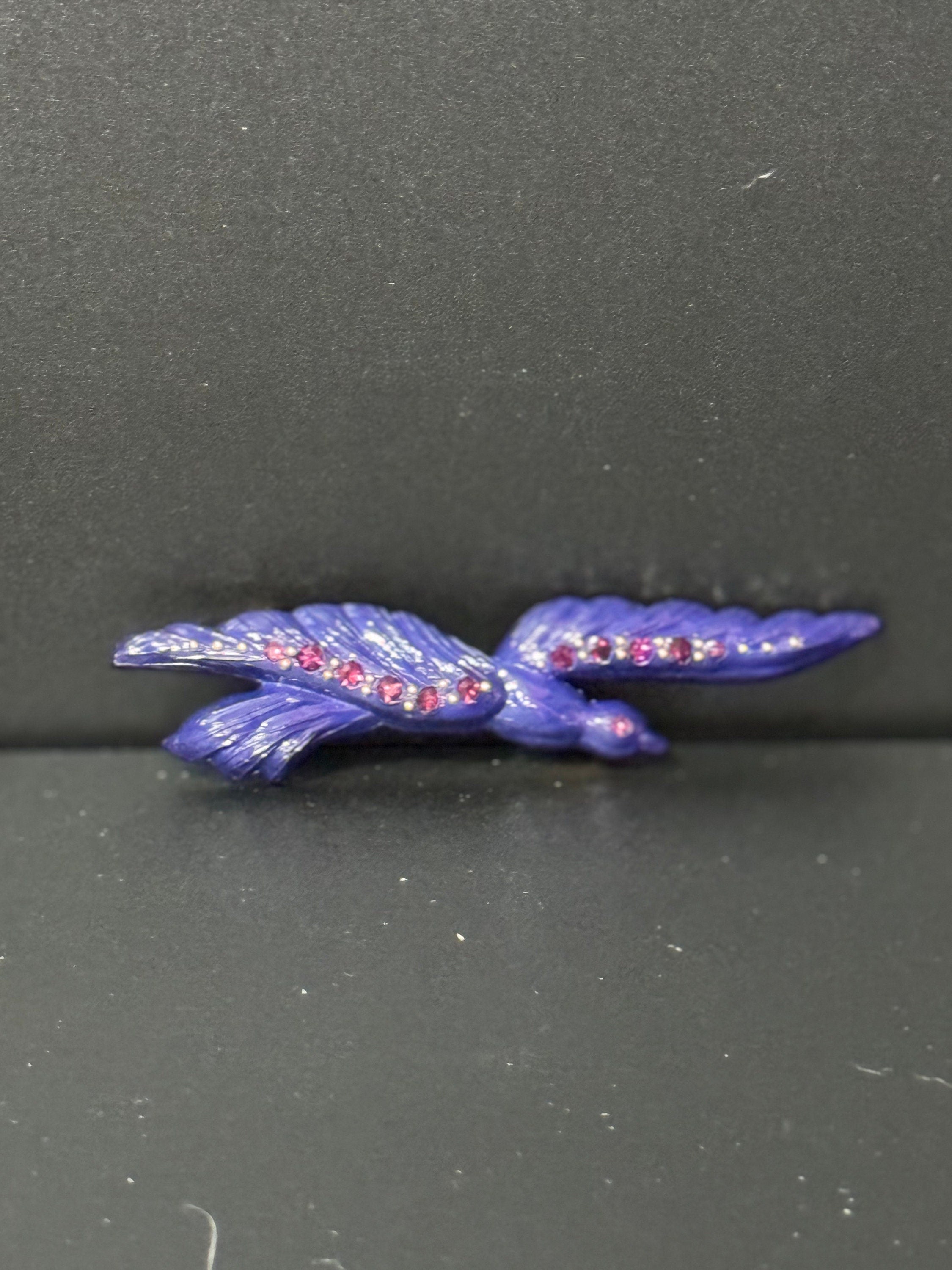 Oversized 9cm seagull brooch, vintage French early plastic purple celluloid