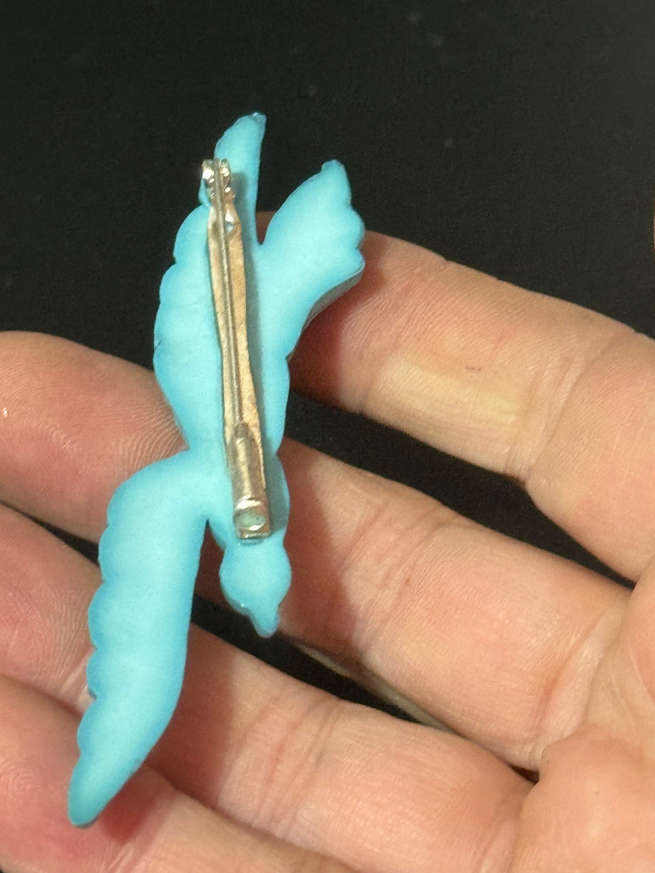 Oversized 9cm French early plastic turquoise blue nautical flying seagull bird Brooch