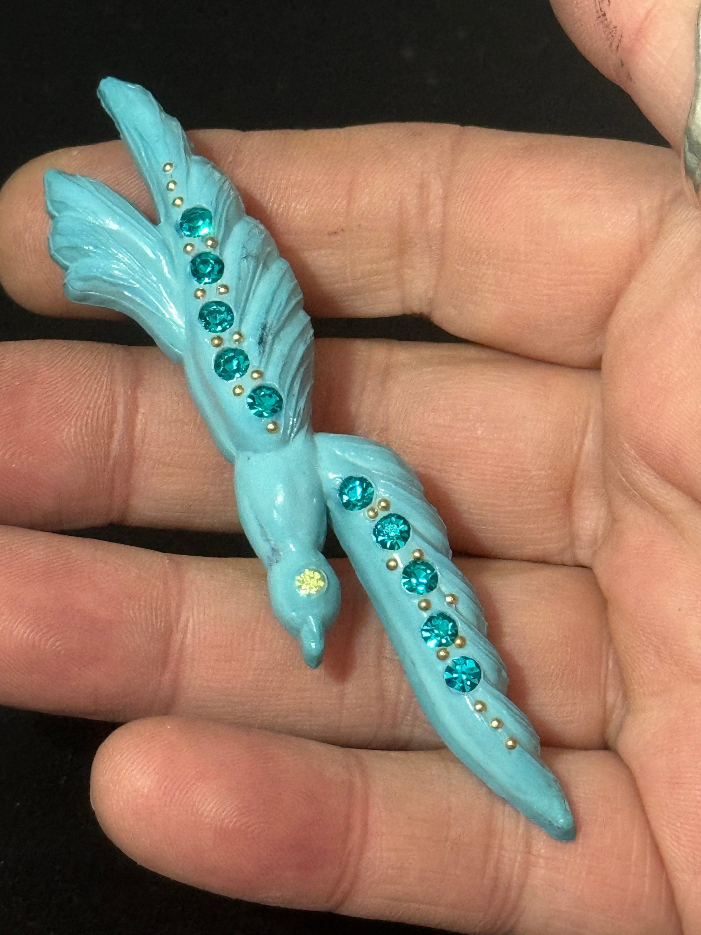 Oversized 9cm French early plastic turquoise blue nautical flying seagull bird Brooch
