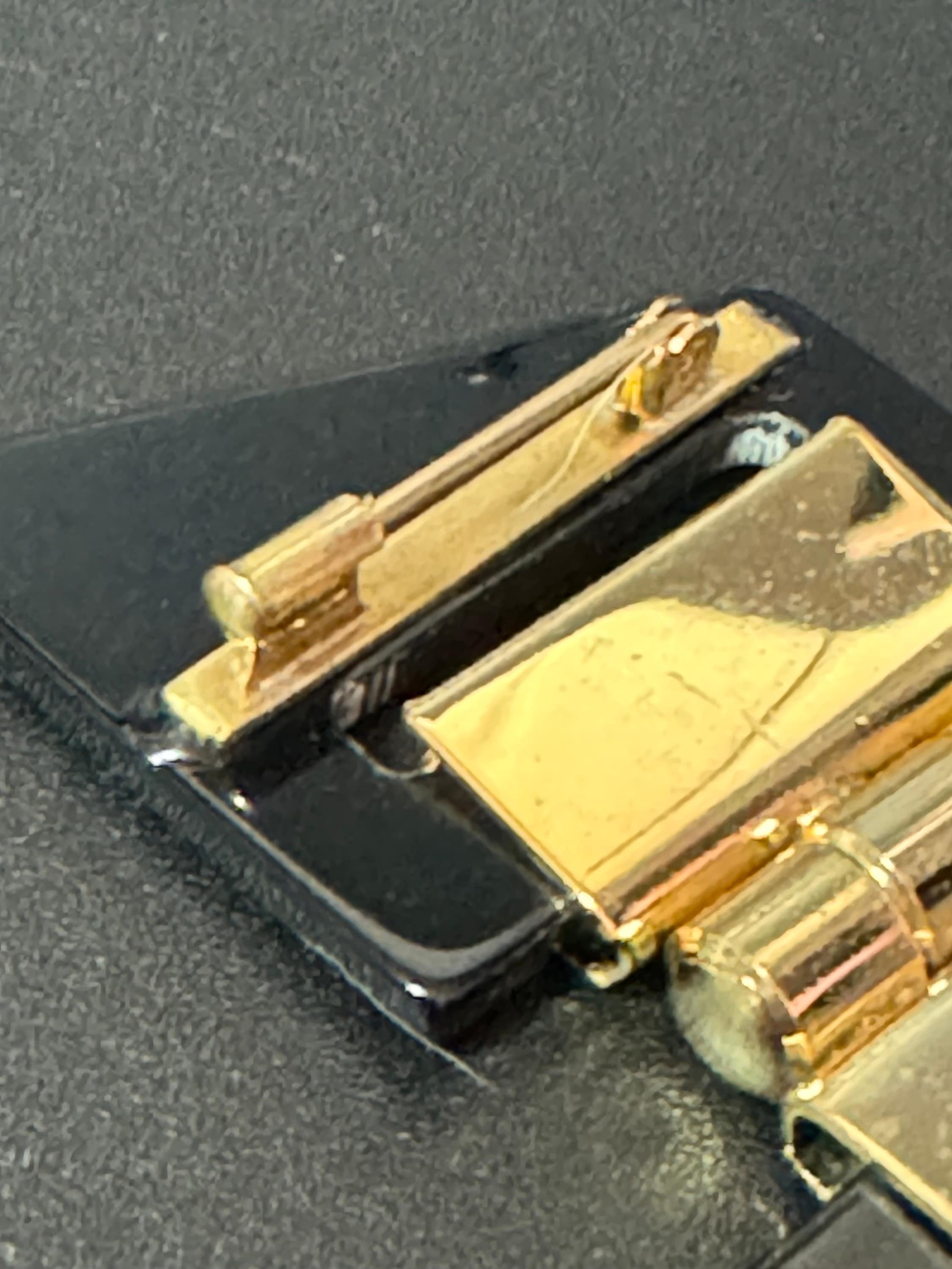 Oversized 10.5cm vintage novelty French early plastic celluloid black and beige medal buckle Brooch