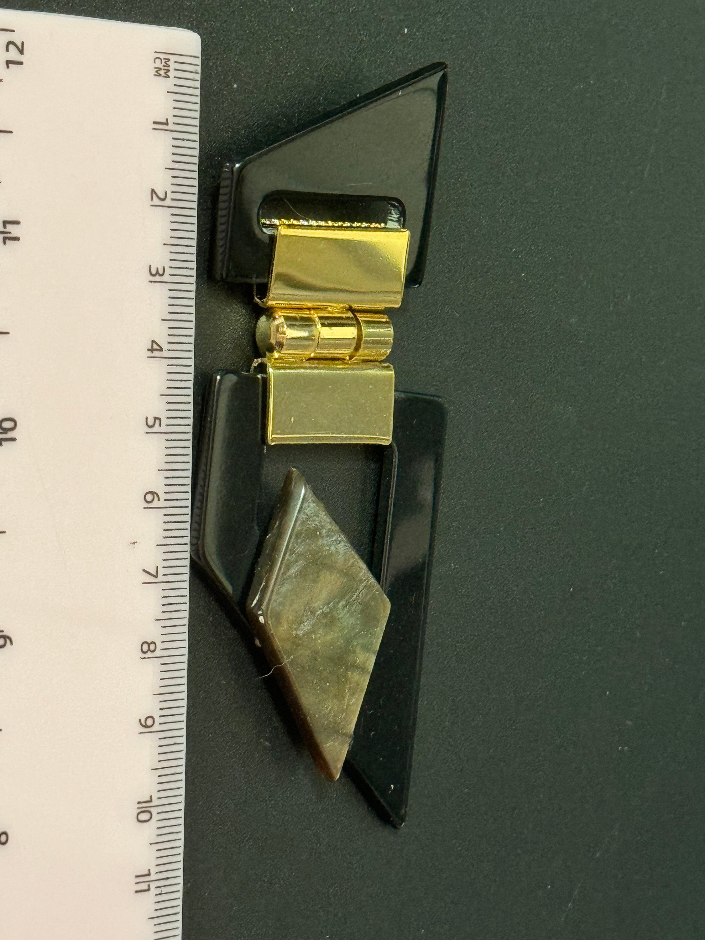 Oversized 10.5cm vintage novelty French early plastic celluloid black and beige medal buckle Brooch