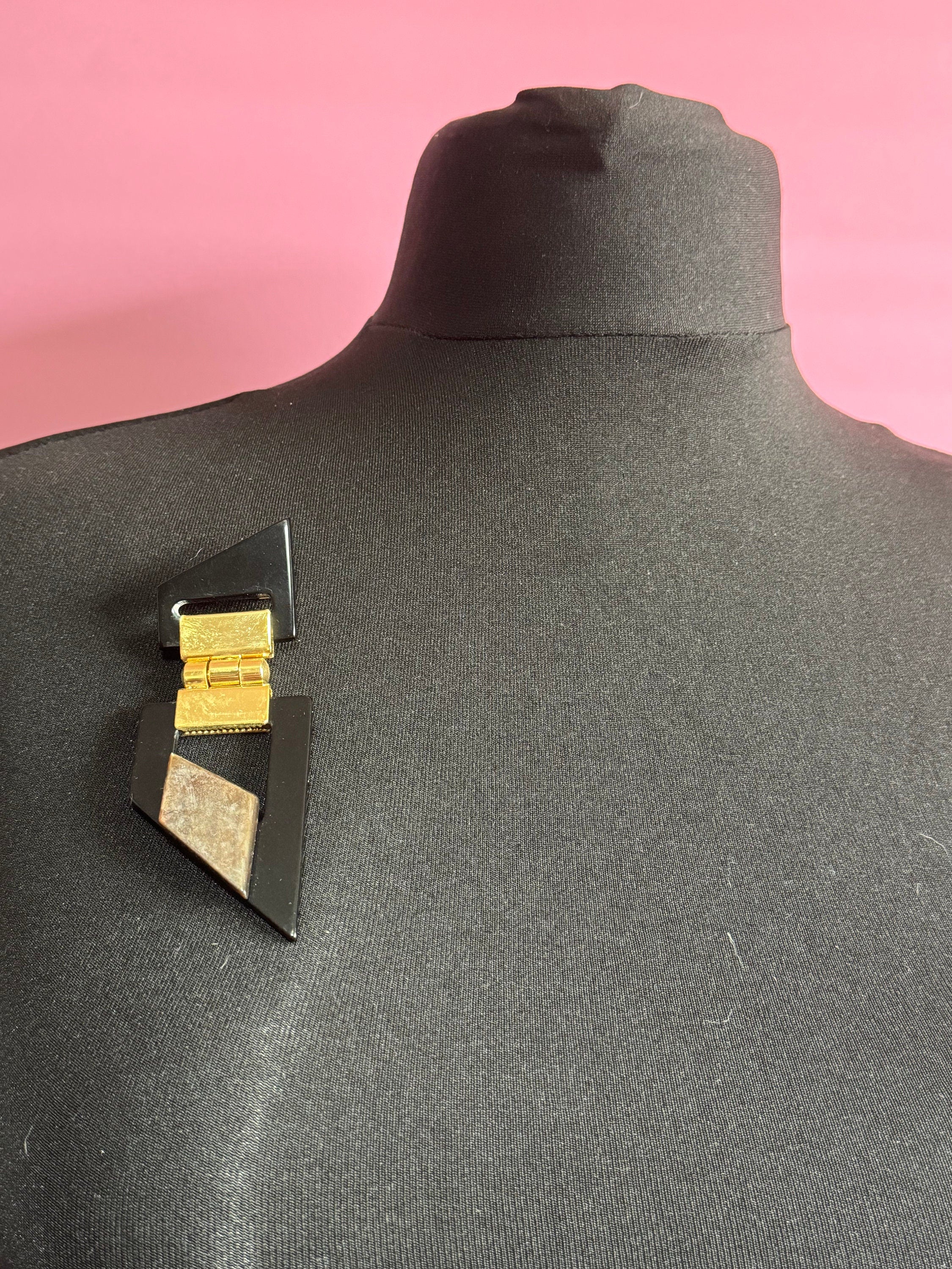 Oversized 10.5cm vintage novelty French early plastic celluloid black and beige medal buckle Brooch