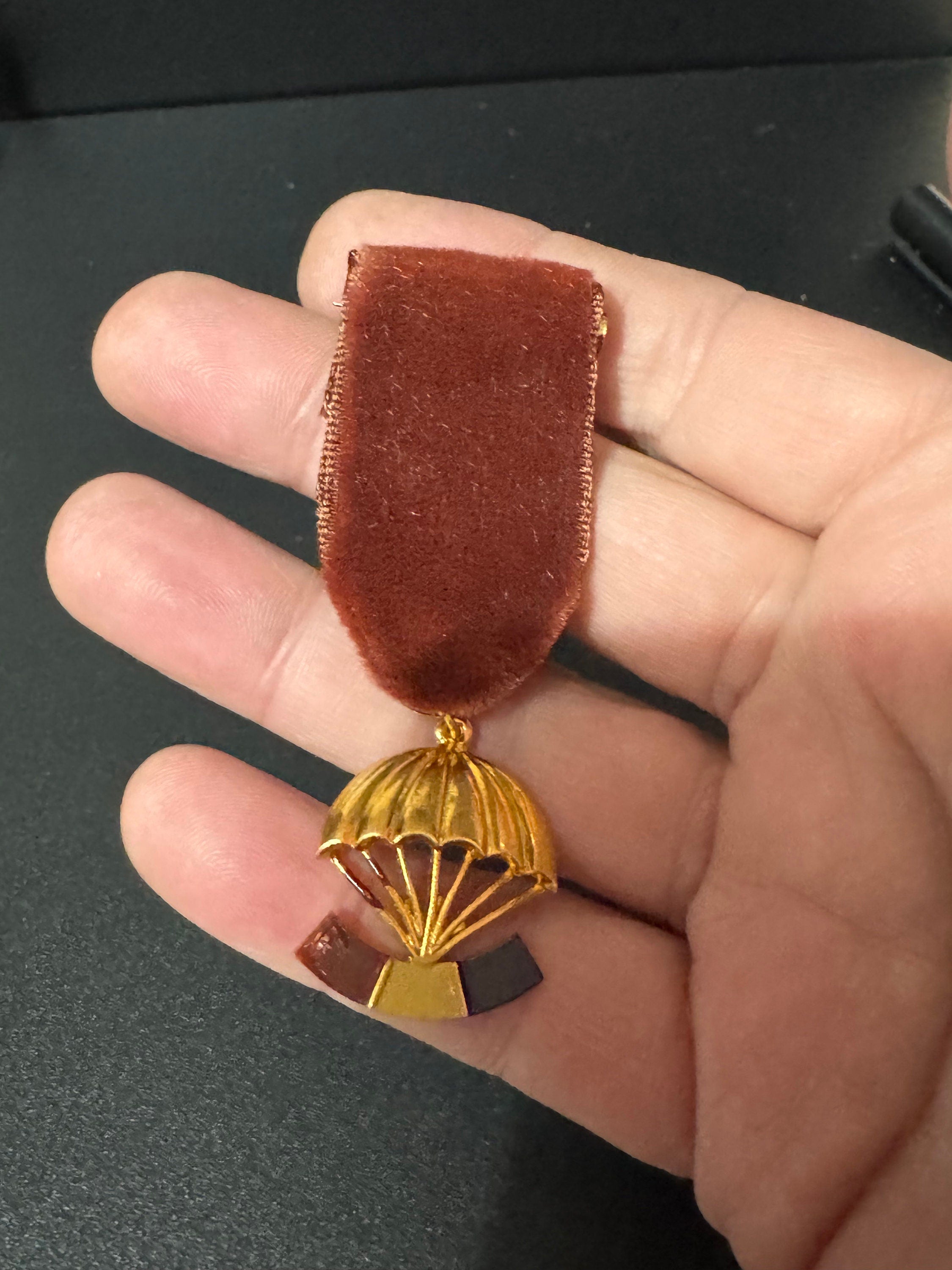 vintage novelty French velvet faux medal military Brooch parachute regiment Maltese cross