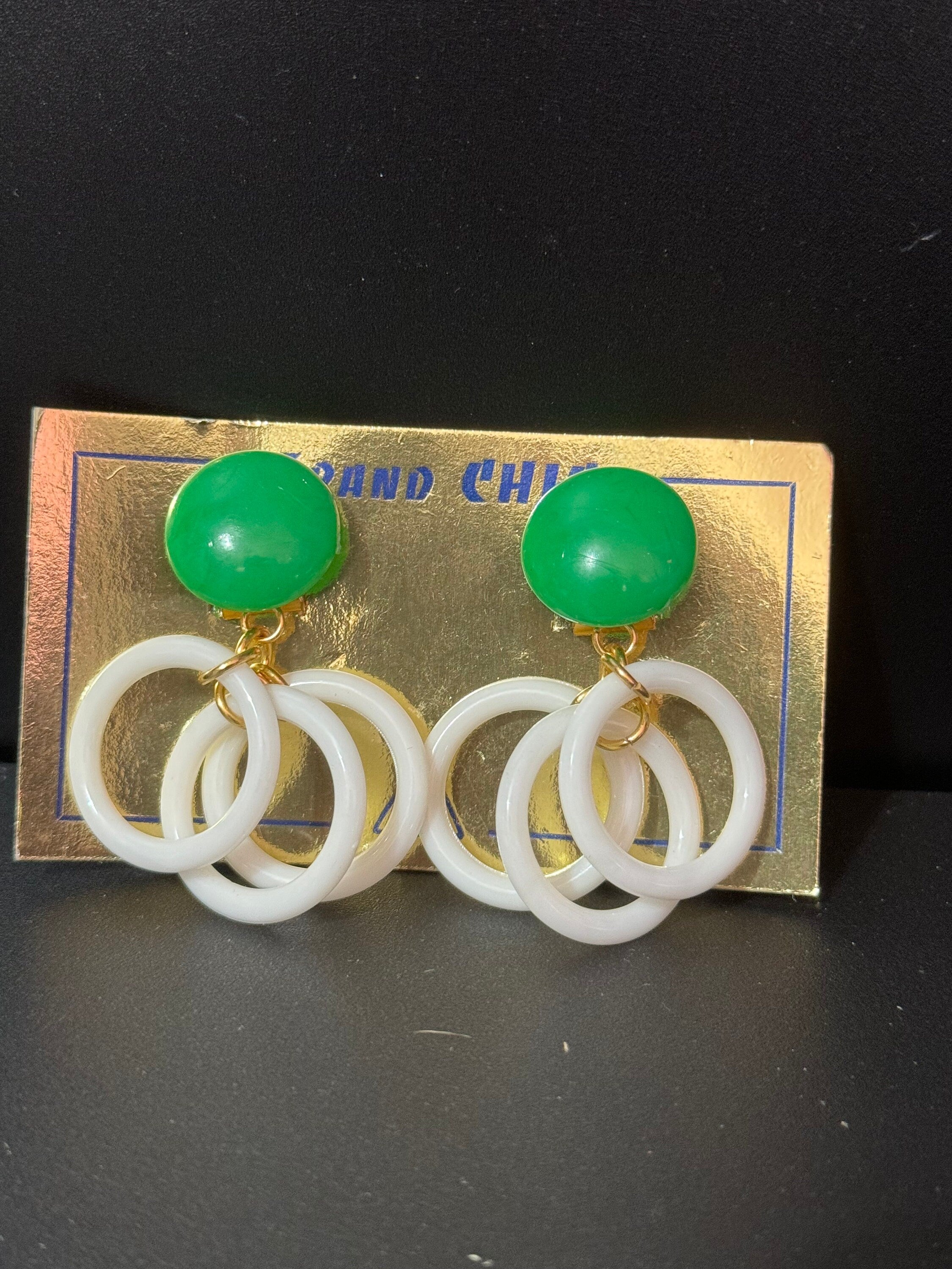 1960s French Plastic Clip On Dangly hoop Earrings, vintage