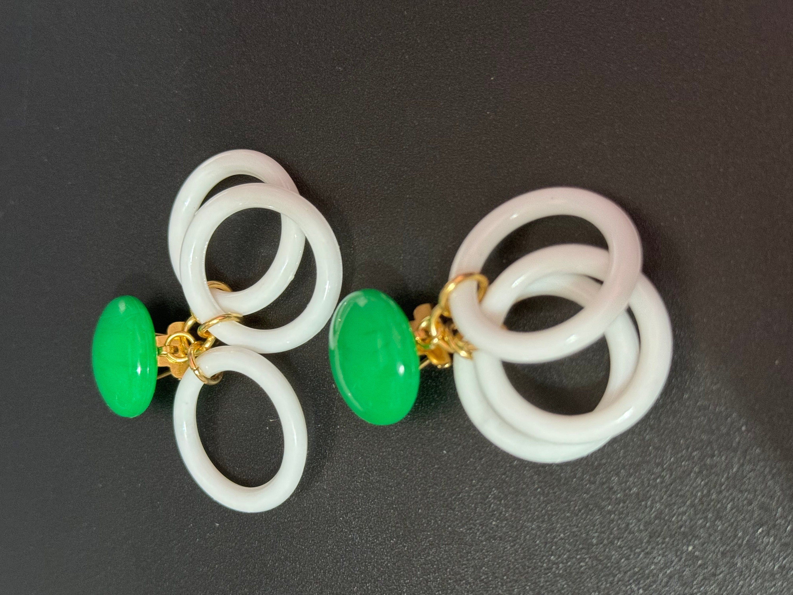 1960s French Plastic Clip On Dangly hoop Earrings, vintage