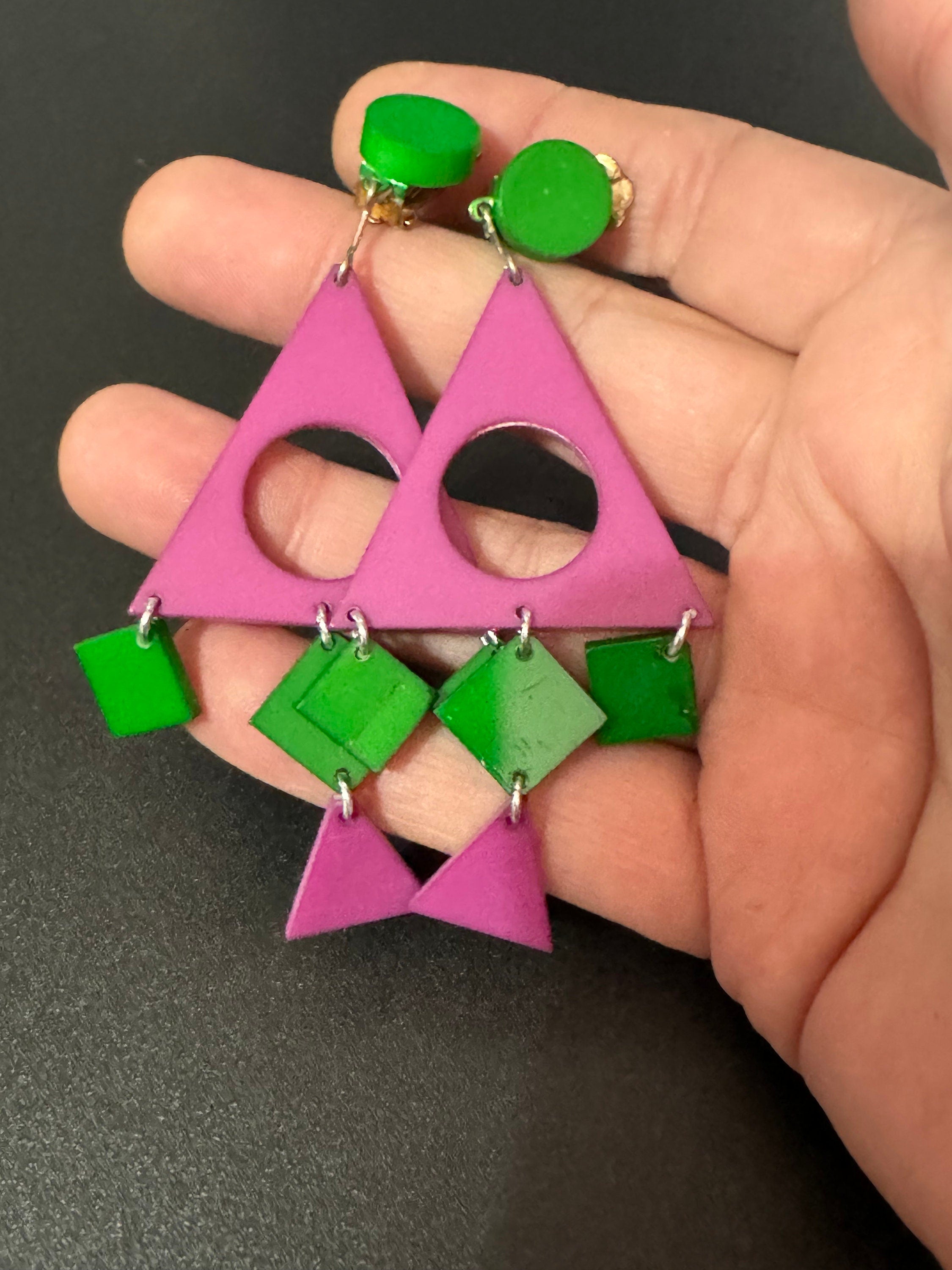 1960s French Clip On Earrings: Vintage Geometric Plastic Dangle