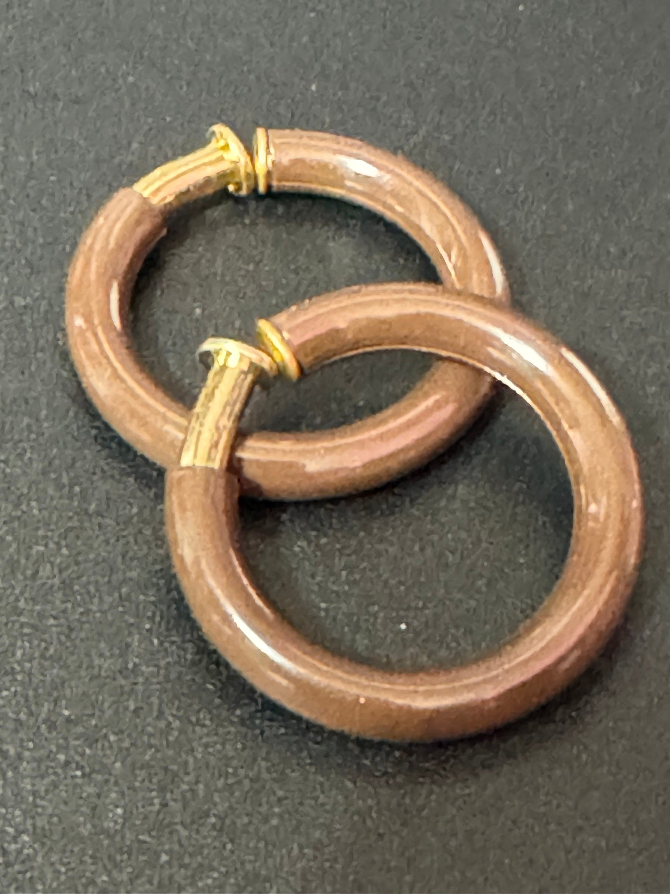 true vintage 1960s French brown enamel metal clip on 3cm round hoop earrings made old shop stock