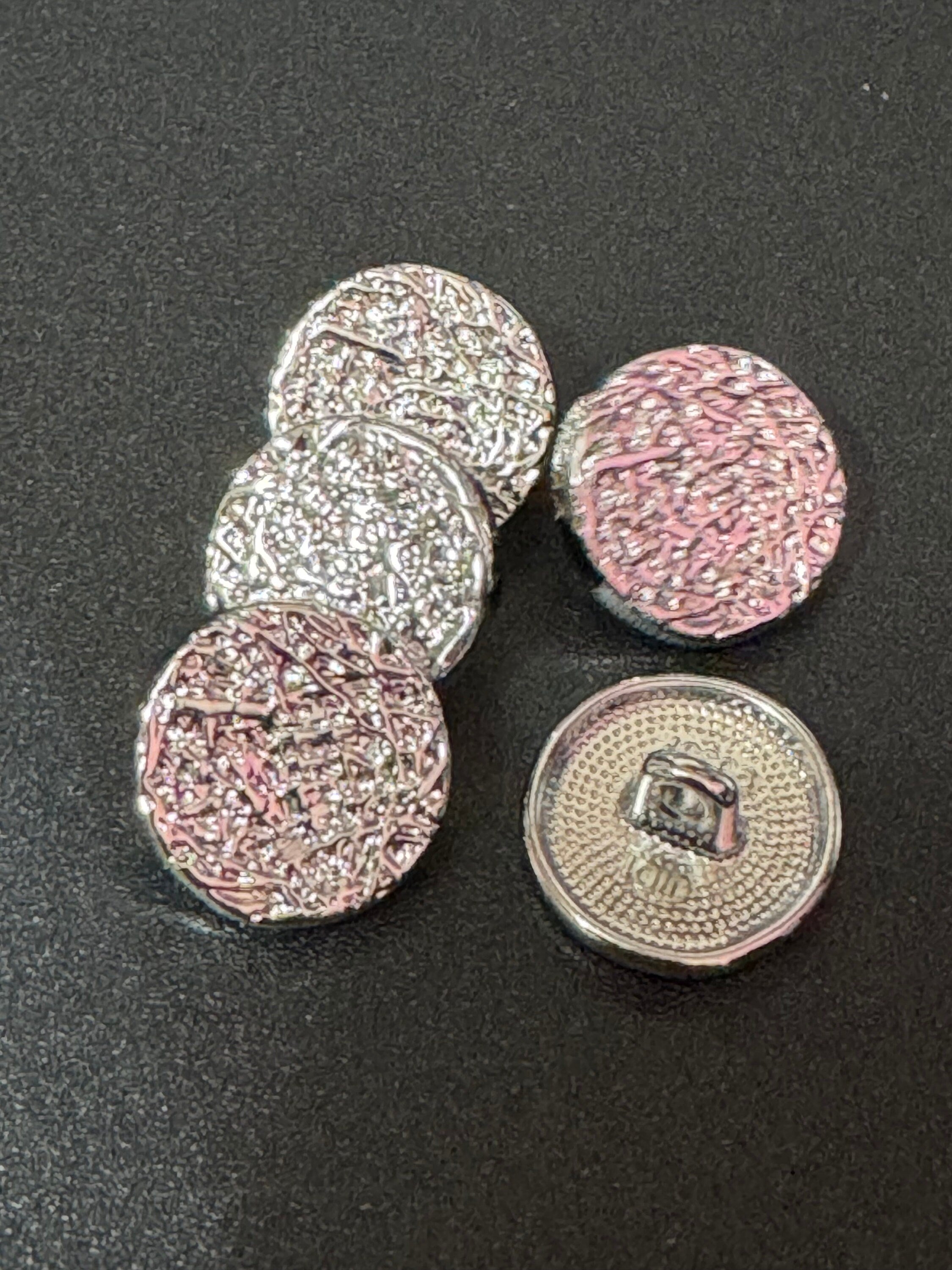 15mm silver textured buttons, metal ideal for blazers and cardigans, pack of 5