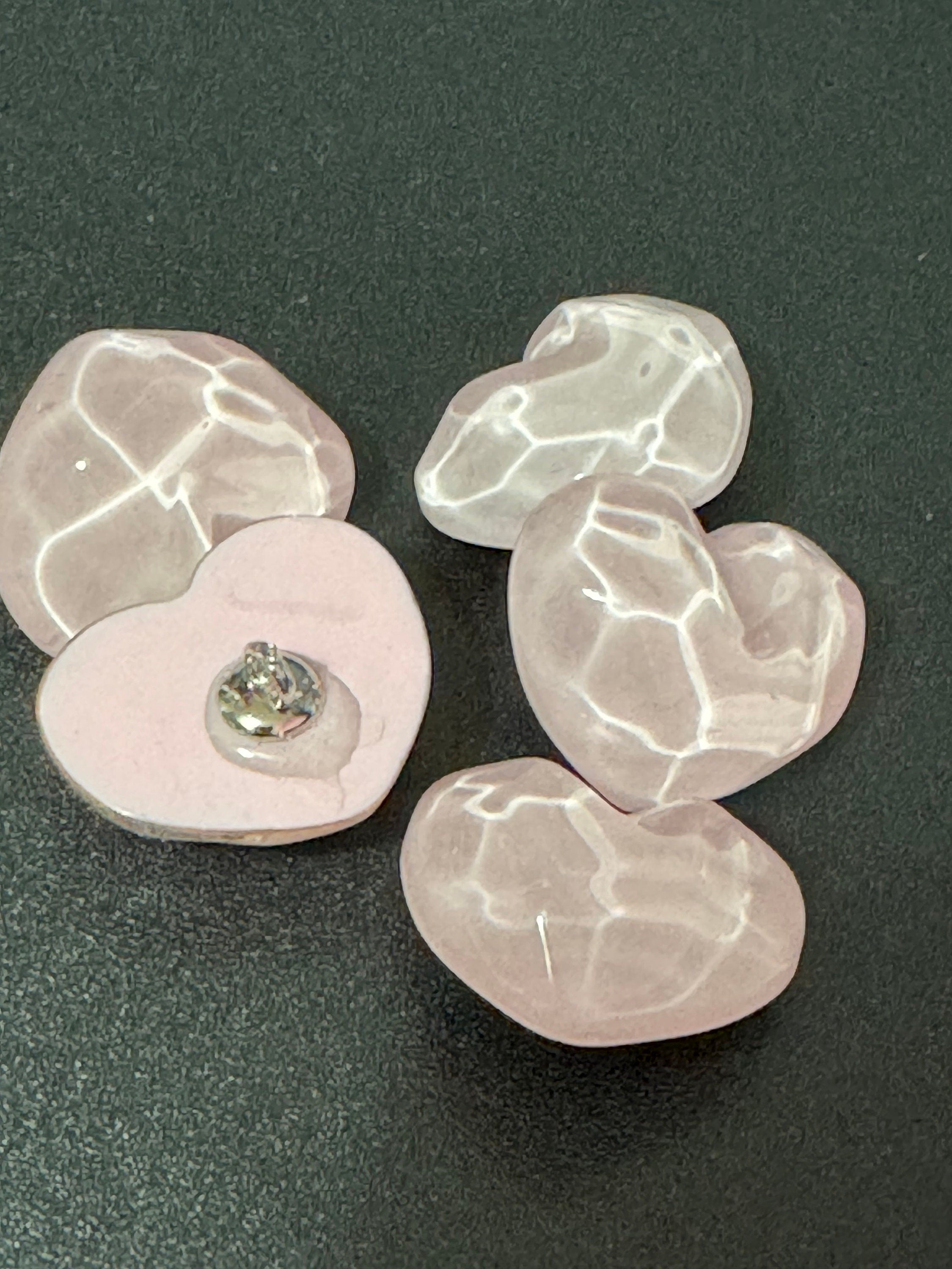 Pale Pink Acrylic Heart Buttons: 21mm Ripple Shank, 10 pc Pack