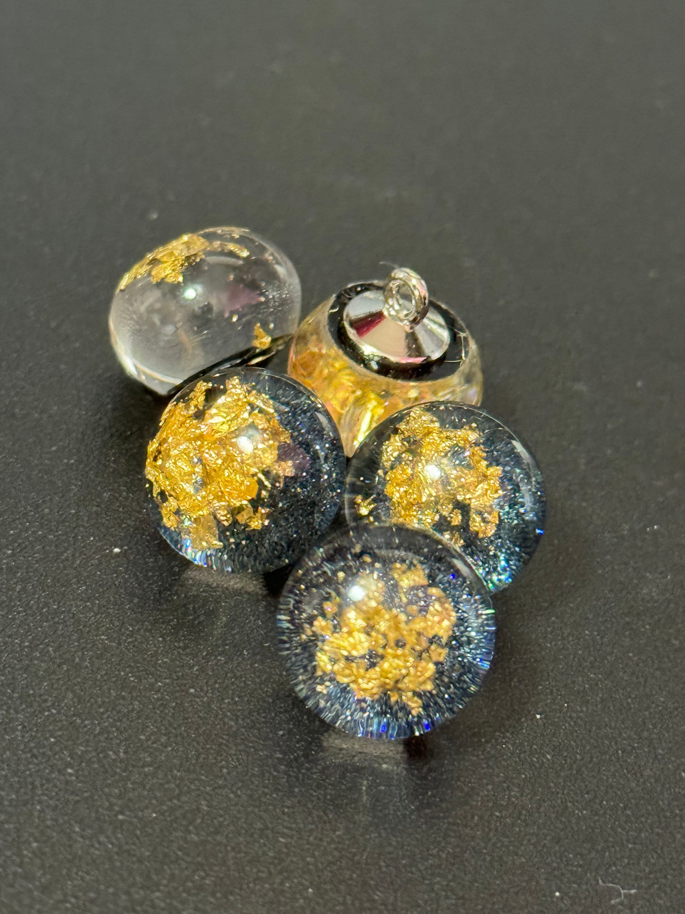 Gold Leaf Acrylic Dome Buttons: Clear Black Shank Buttons (10 pc)