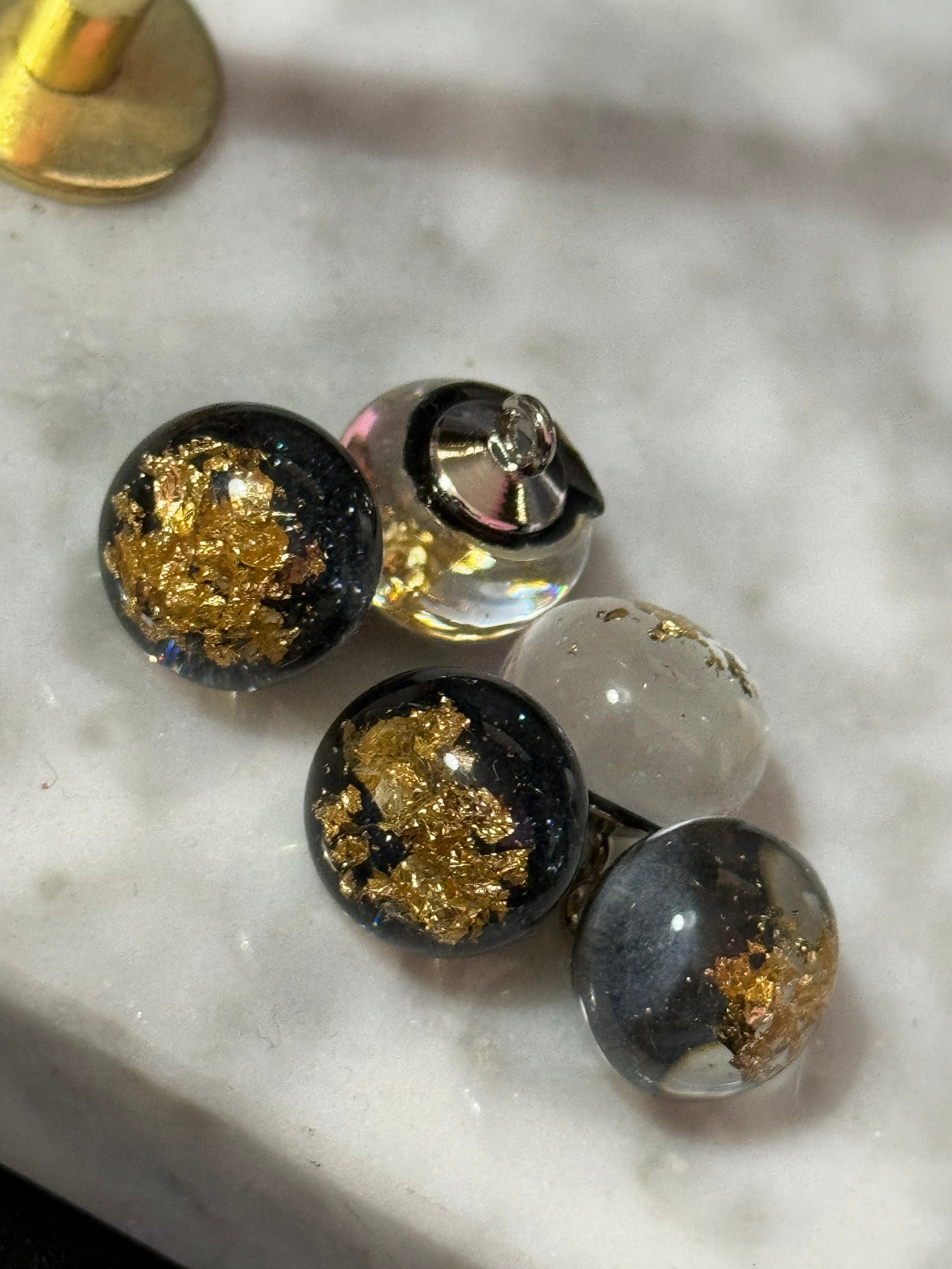Gold Leaf Acrylic Dome Buttons: Clear Black Shank Buttons (10 pc)
