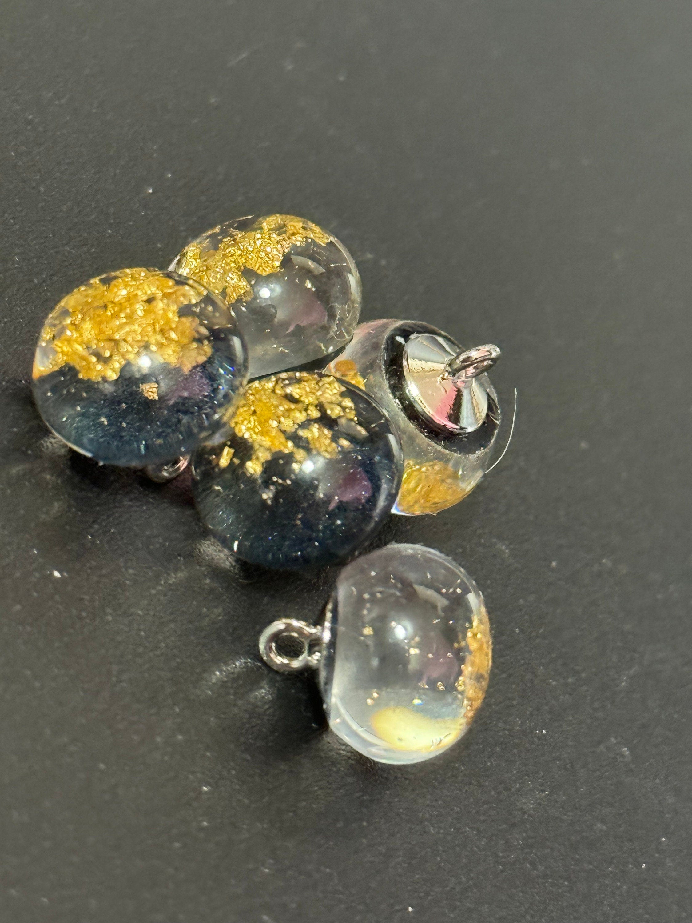 Gold Leaf Acrylic Dome Buttons: Clear Black Shank Buttons (10 pc)