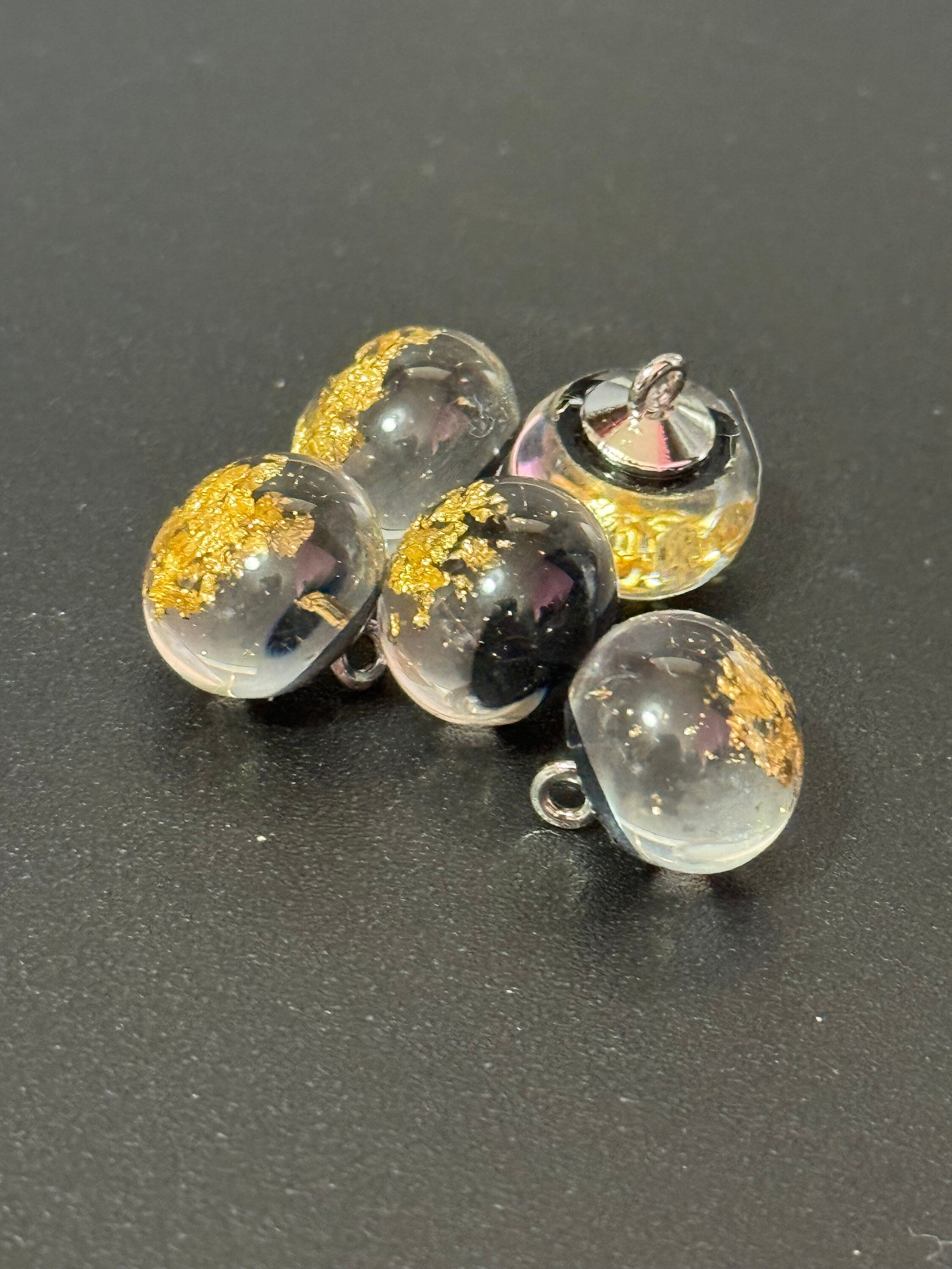 Gold Leaf Acrylic Dome Buttons: Clear Black Shank Buttons (10 pc)