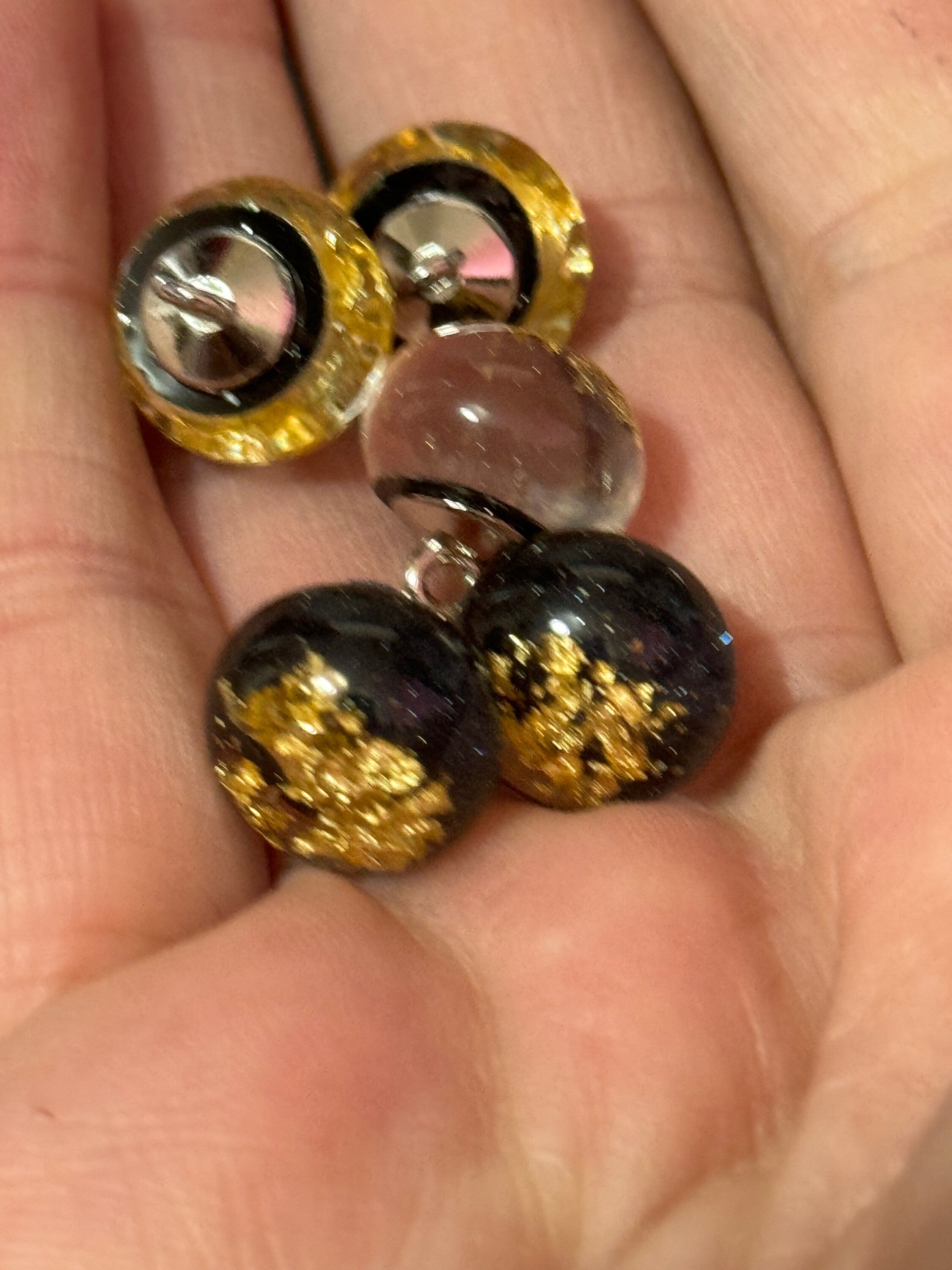 Gold Leaf Acrylic Dome Buttons: Clear Black Shank Buttons (10 pc)