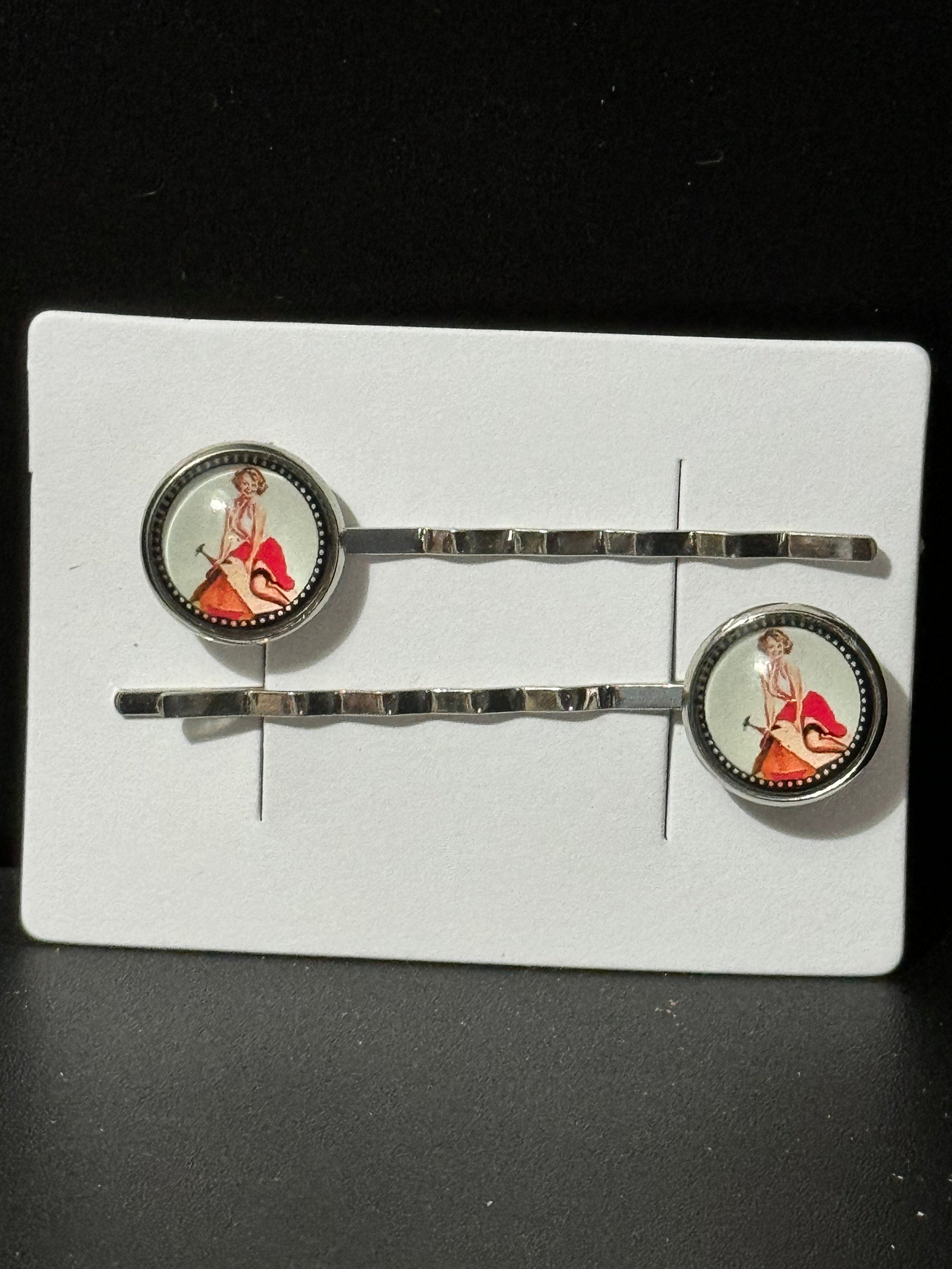 Vintage Pin Up Girl Hair Clips: Hollywood Glamour Silver Tone Slides