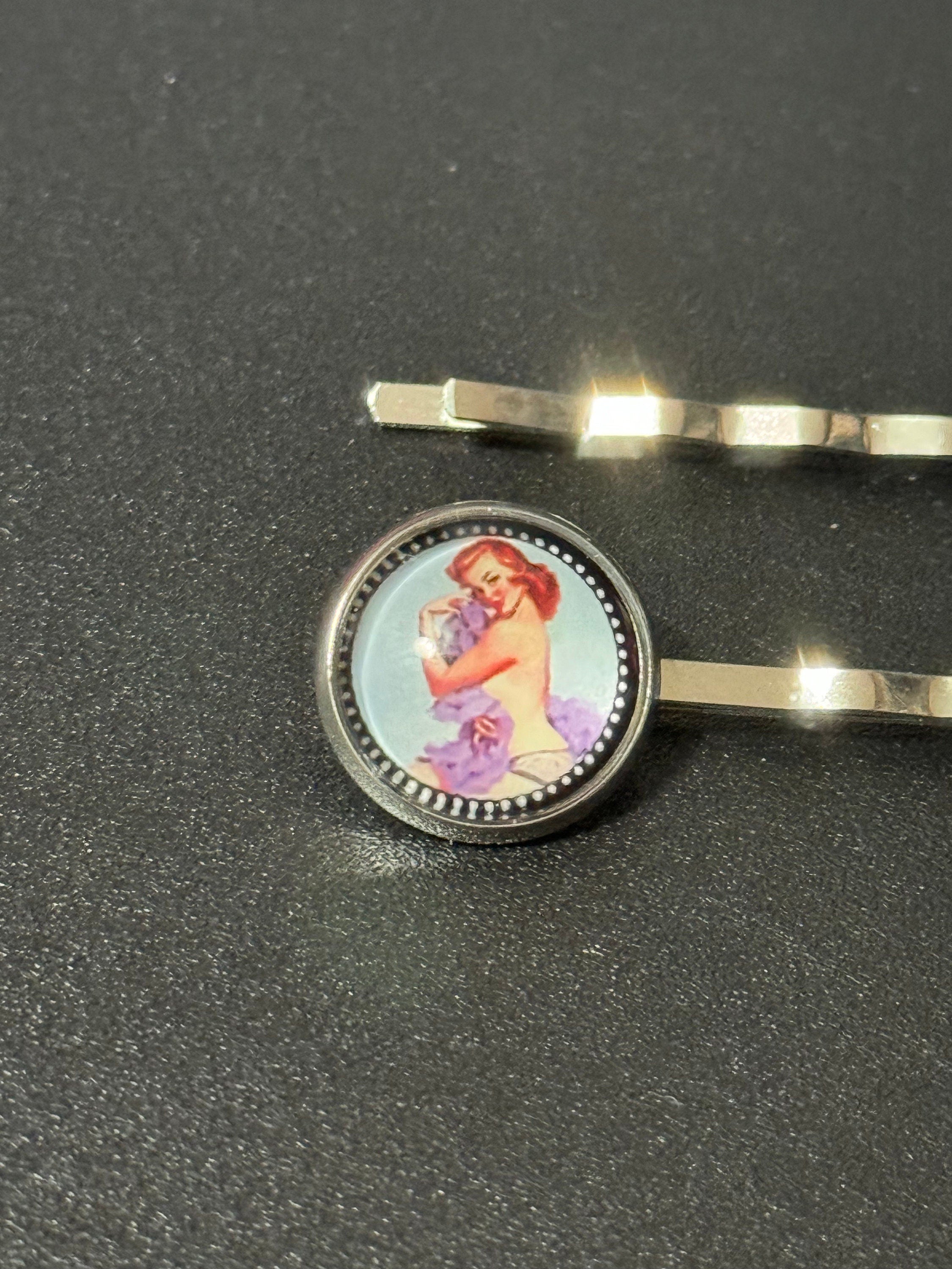 Vintage Hollywood Pin Up Girl Hair Clips: Silver Tone Hair Slides