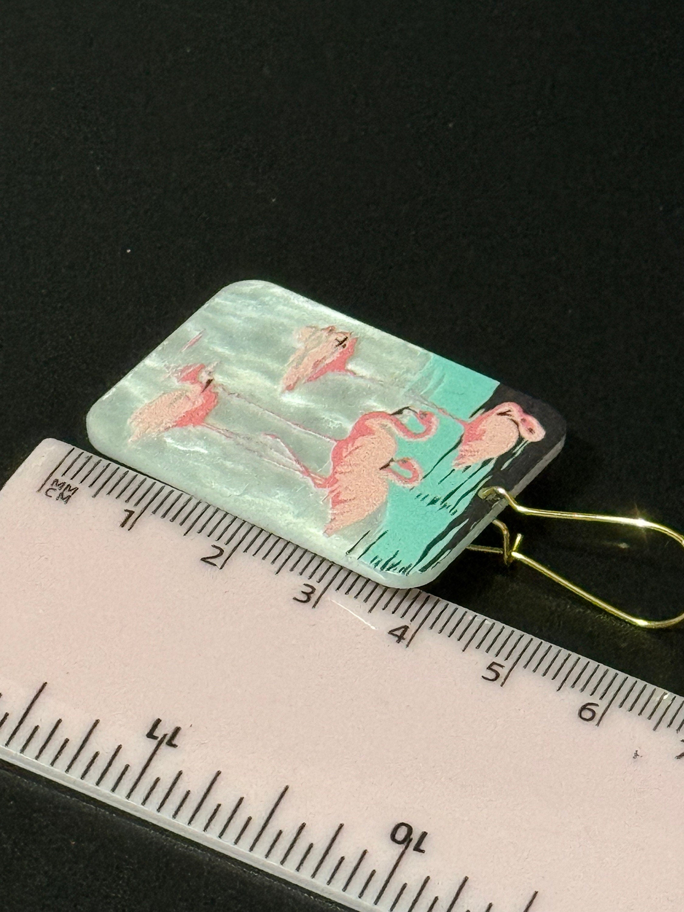 Oversized novelty Bright Pink large pearl Acrylic panel Flamingo drop earrings