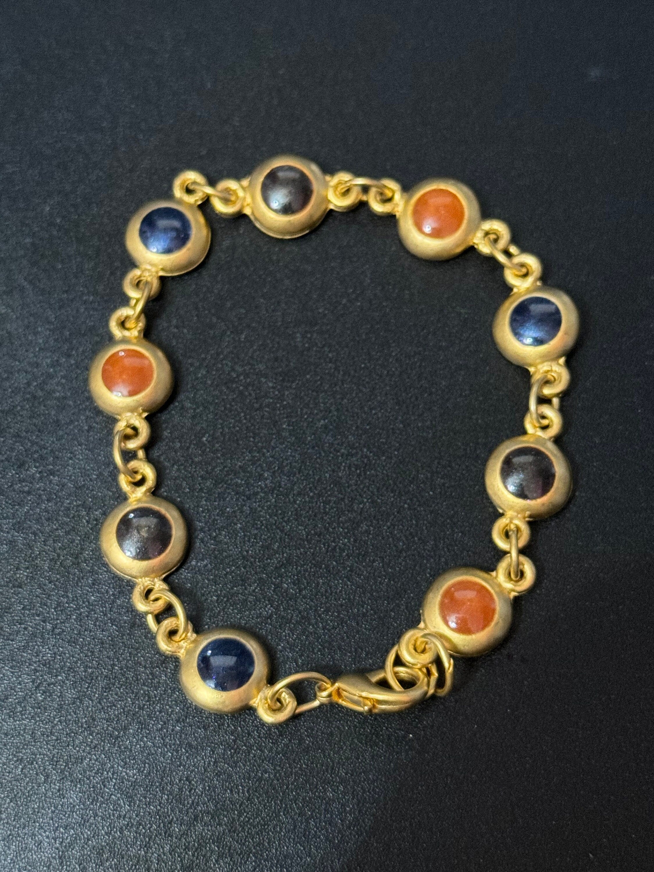 Black and orange chain bracelet 19cm, gold plated