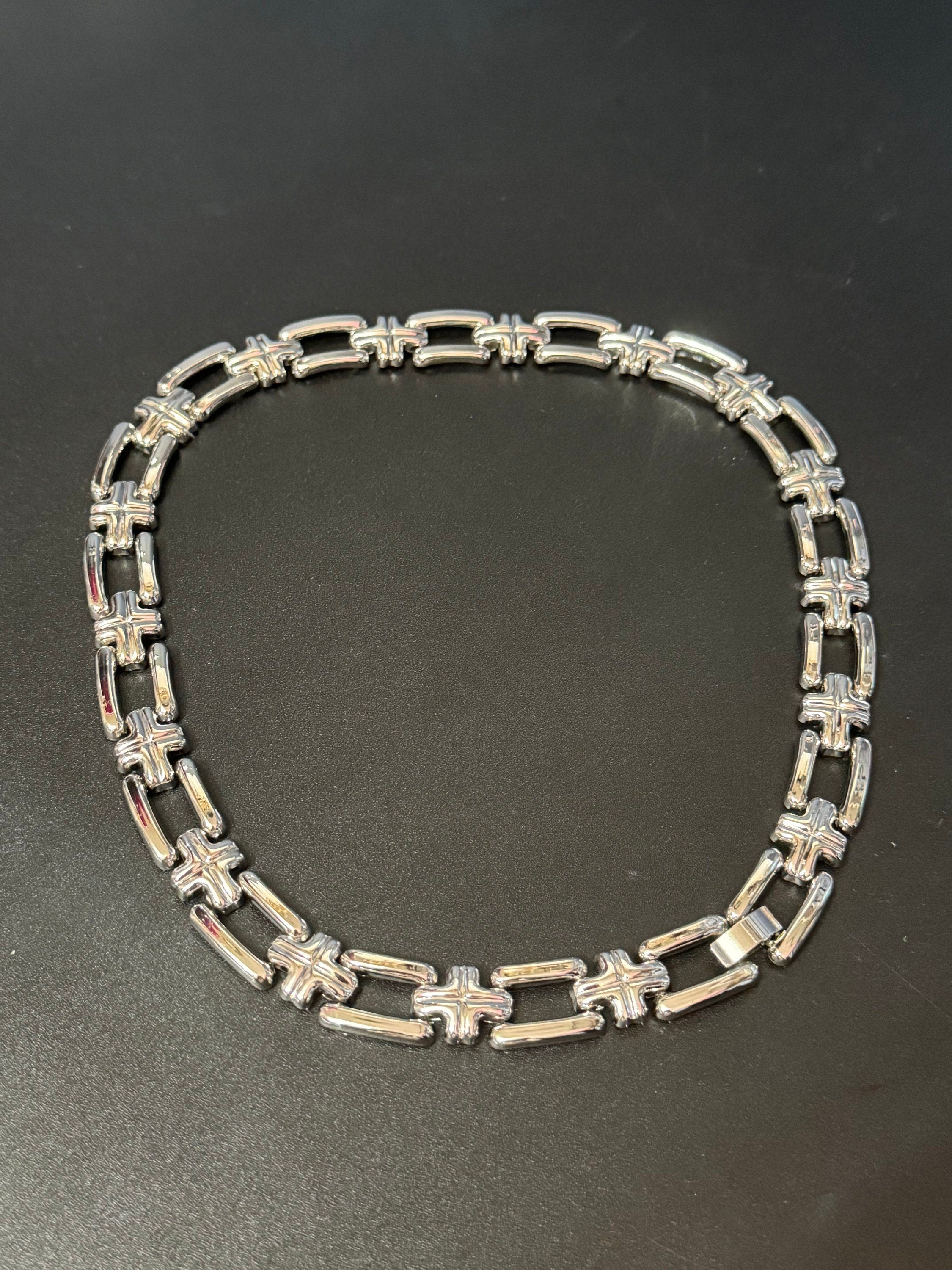 Vintage 1980s silver tone wide choker necklace old shop stock 45 x 1.5cm