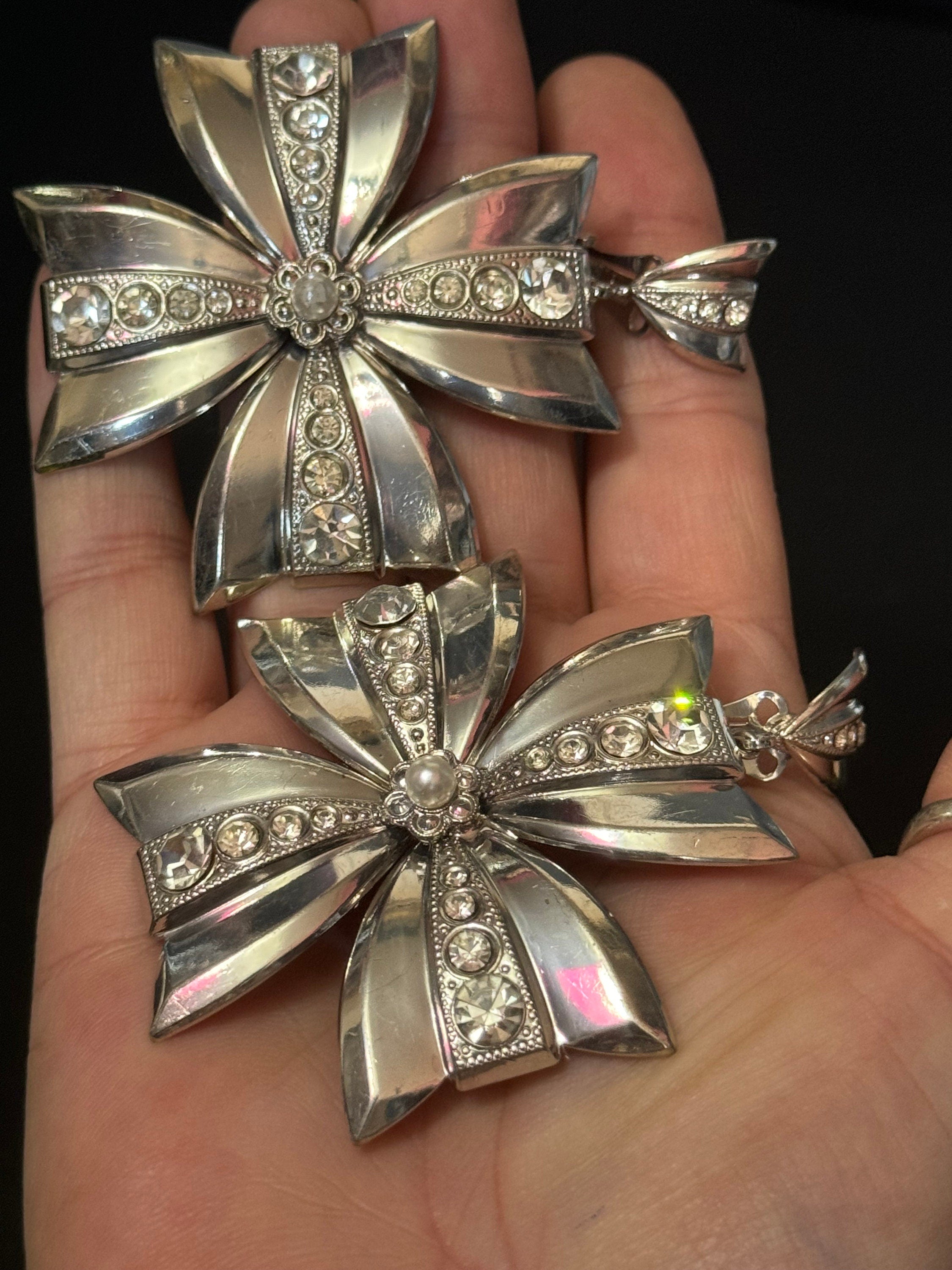 Vintage Diamanté Maltese Cross Clip On Earrings
