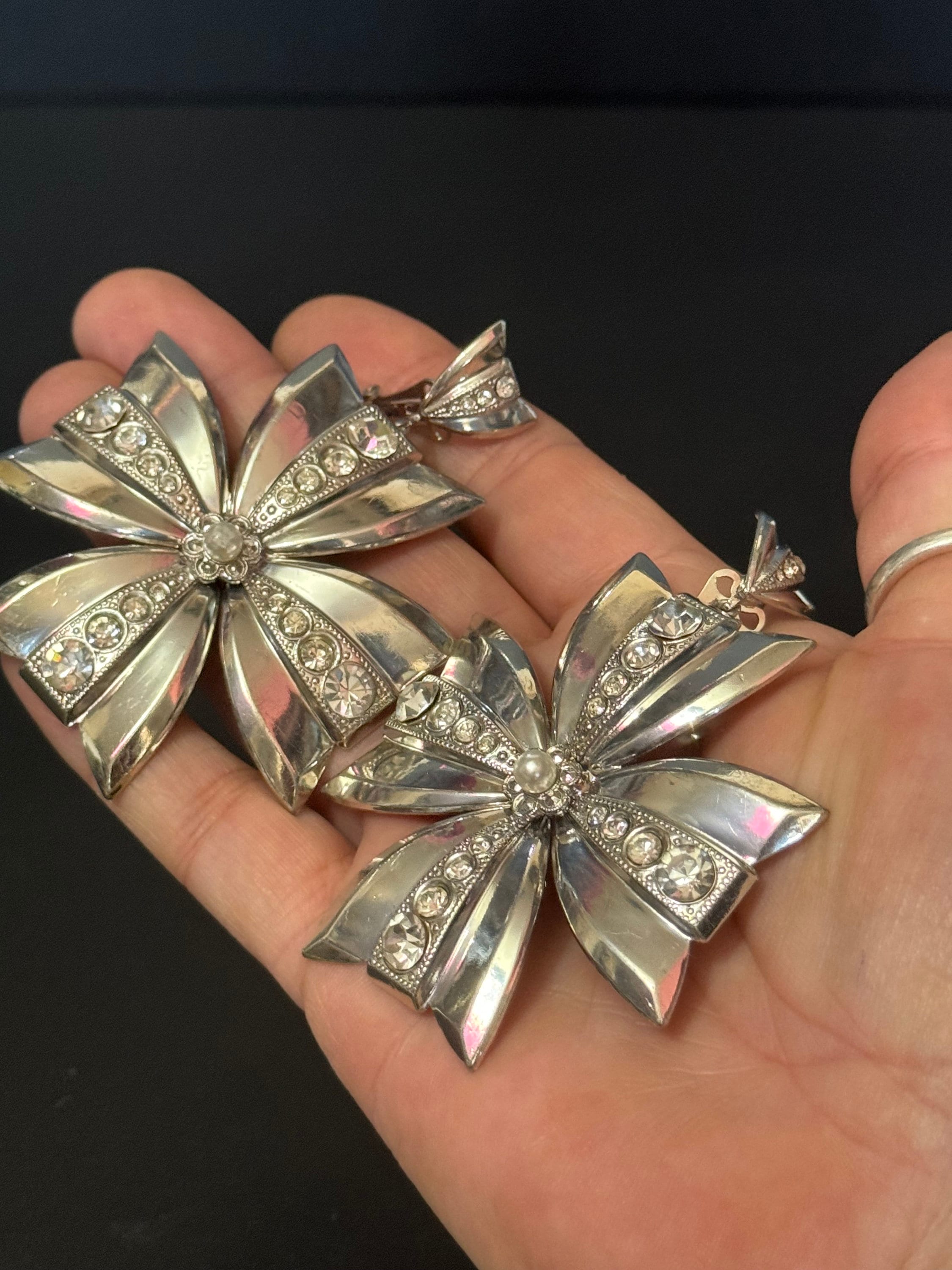 Vintage Diamanté Maltese Cross Clip On Earrings