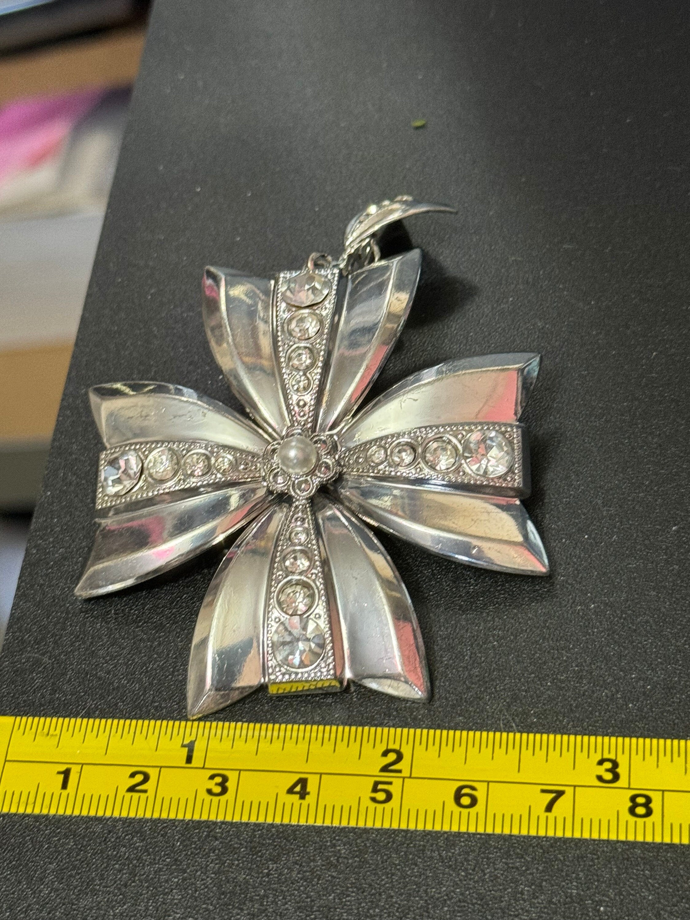 Vintage Diamanté Maltese Cross Clip On Earrings