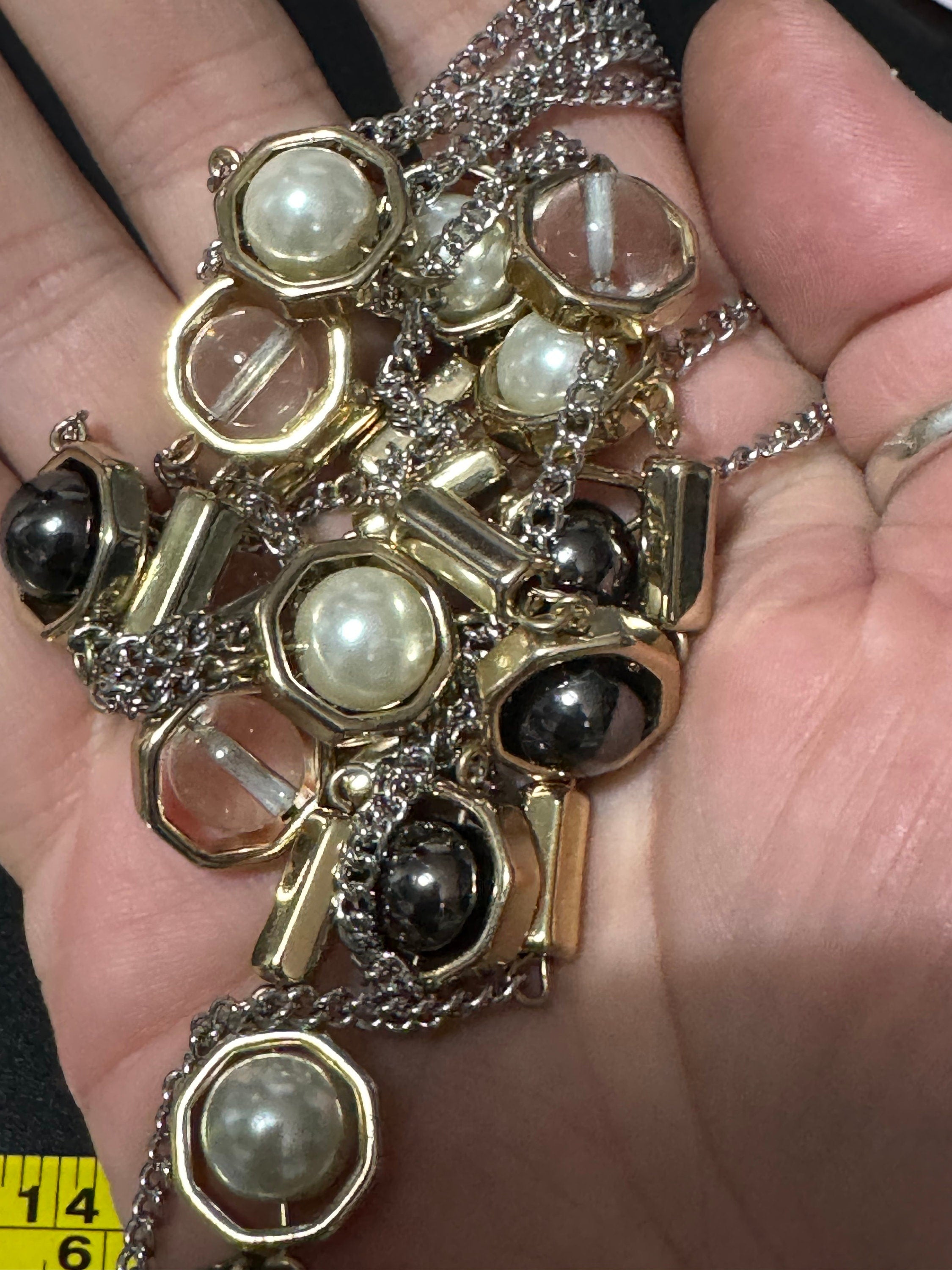 Vintage multi strand cream grey pearl necklace