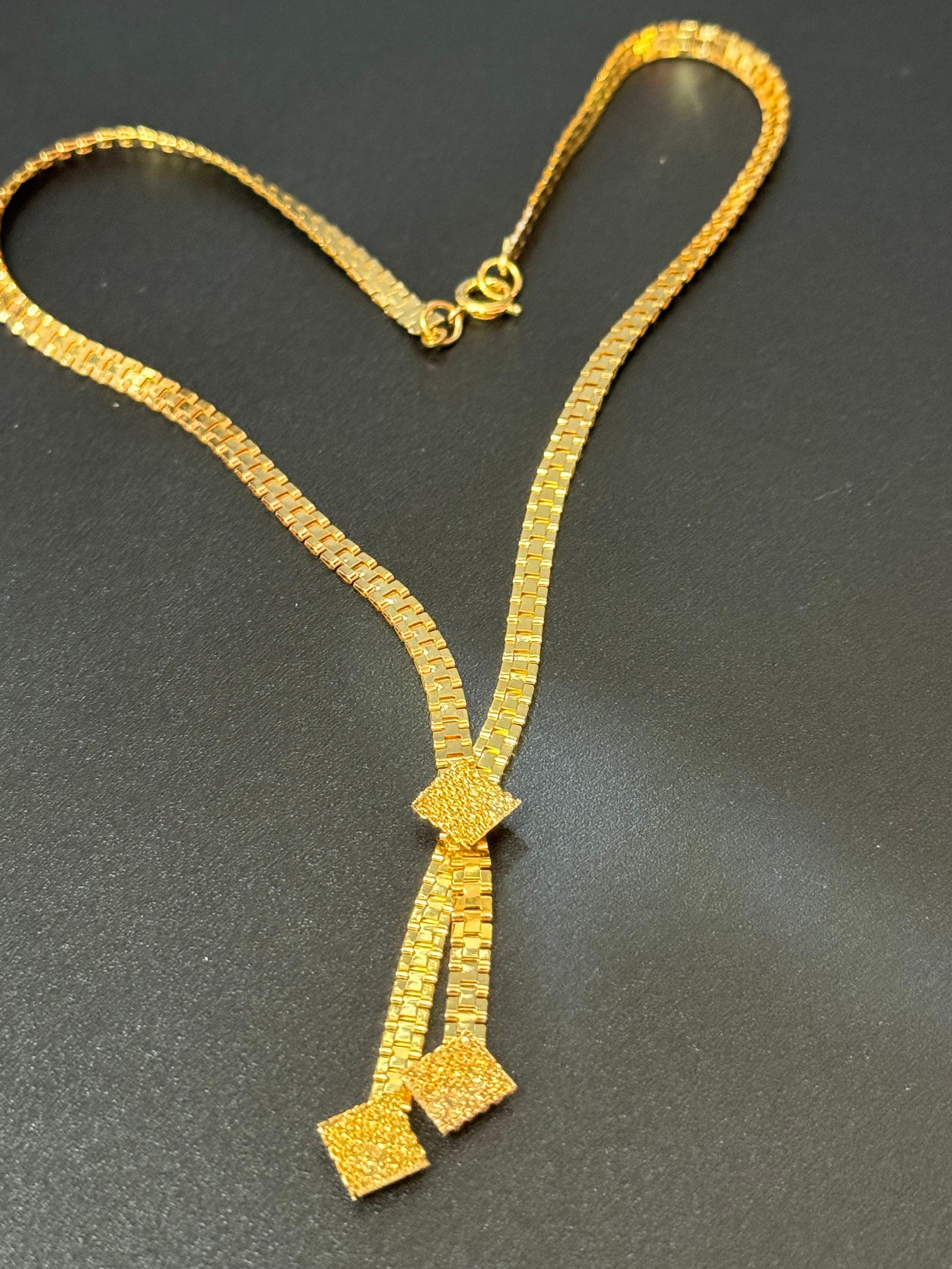 true Vintage pristine 1970s gold Tone fancy link chain lariat crystal negligee drop necklace old shop stock
