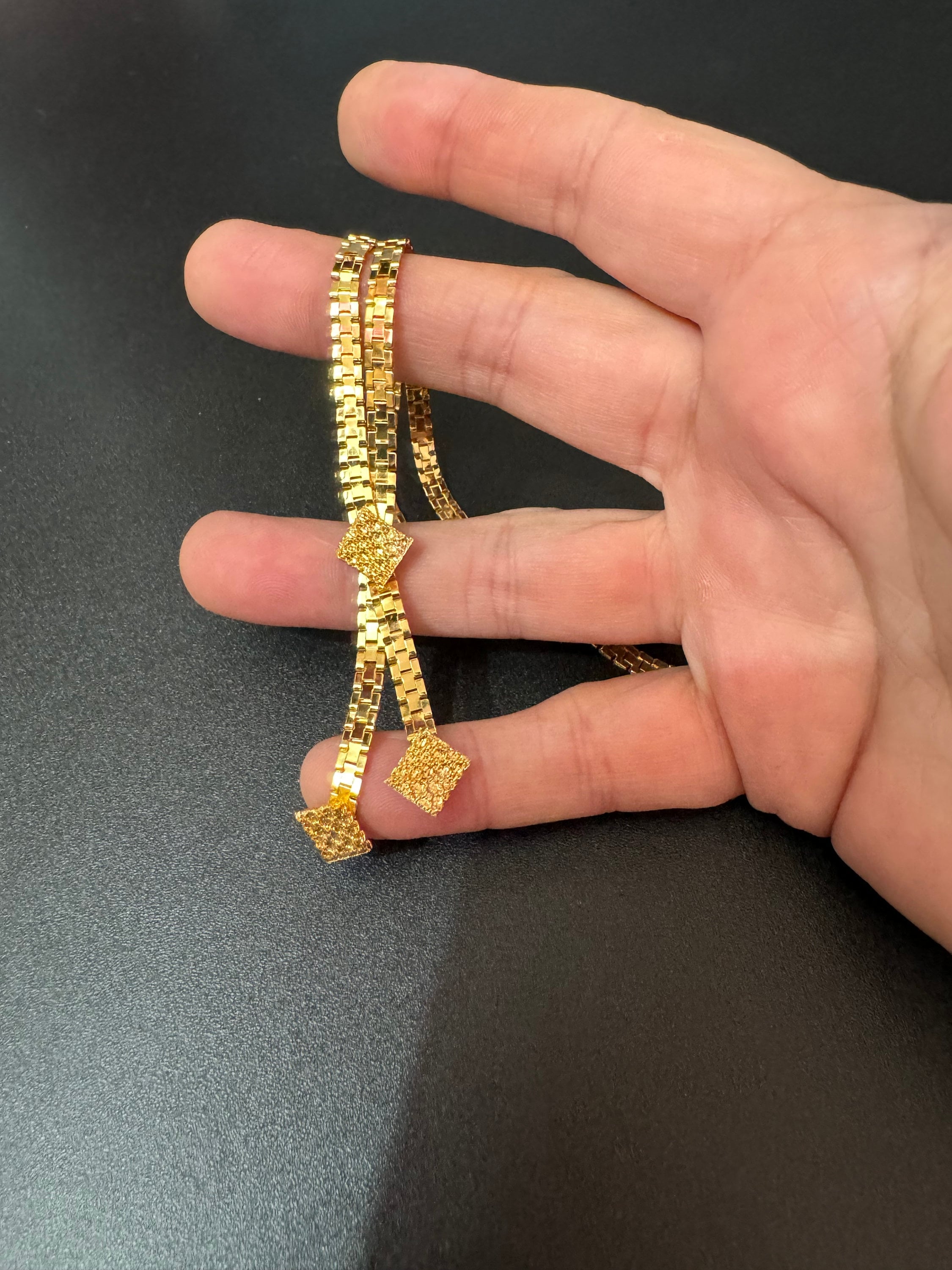 true Vintage pristine 1970s gold Tone fancy link chain lariat crystal negligee drop necklace old shop stock