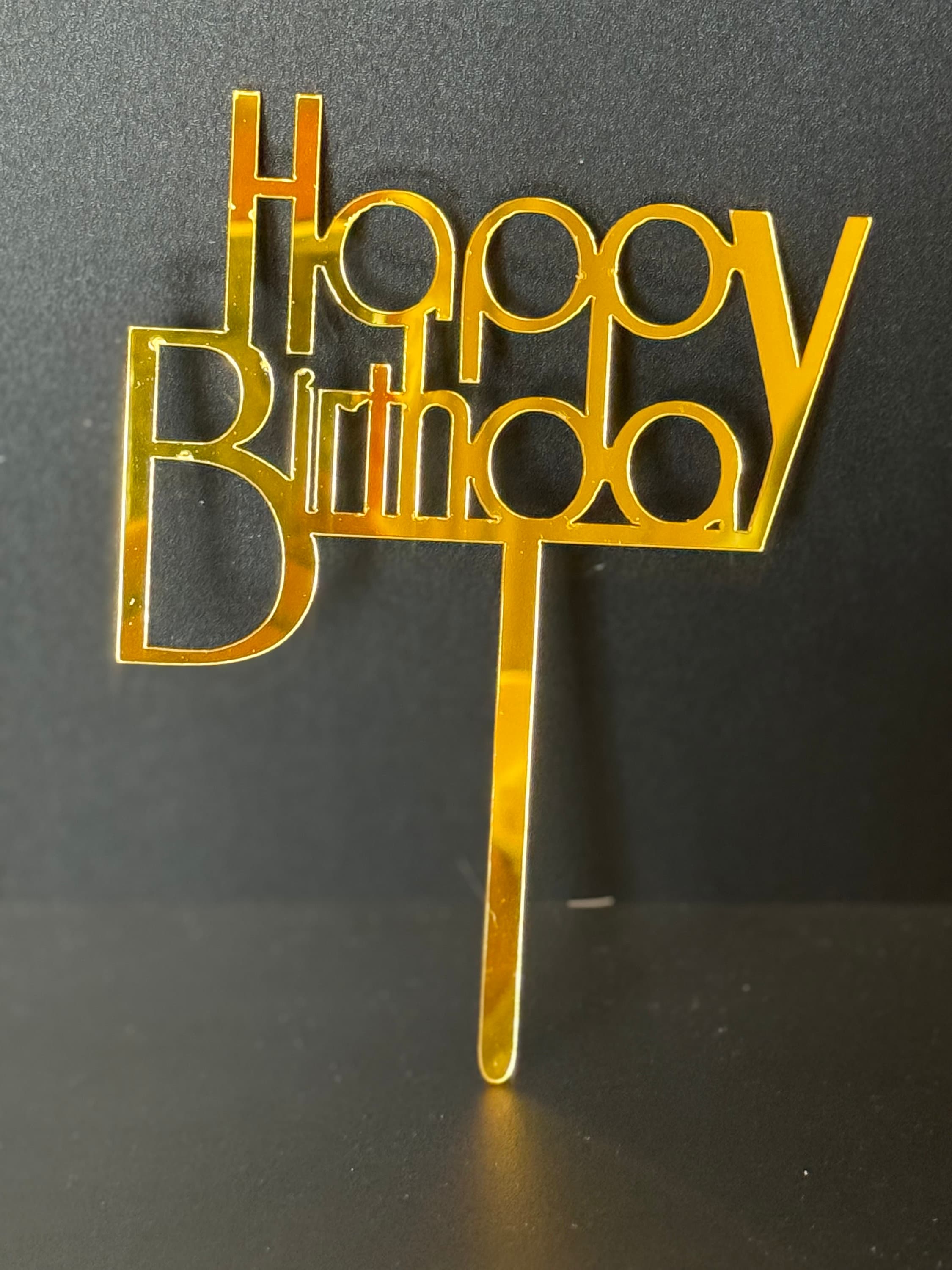 Gold Happy Birthday Cake Topper Metallic 15cm Art Deco Font Cake decoration reusable acrylic