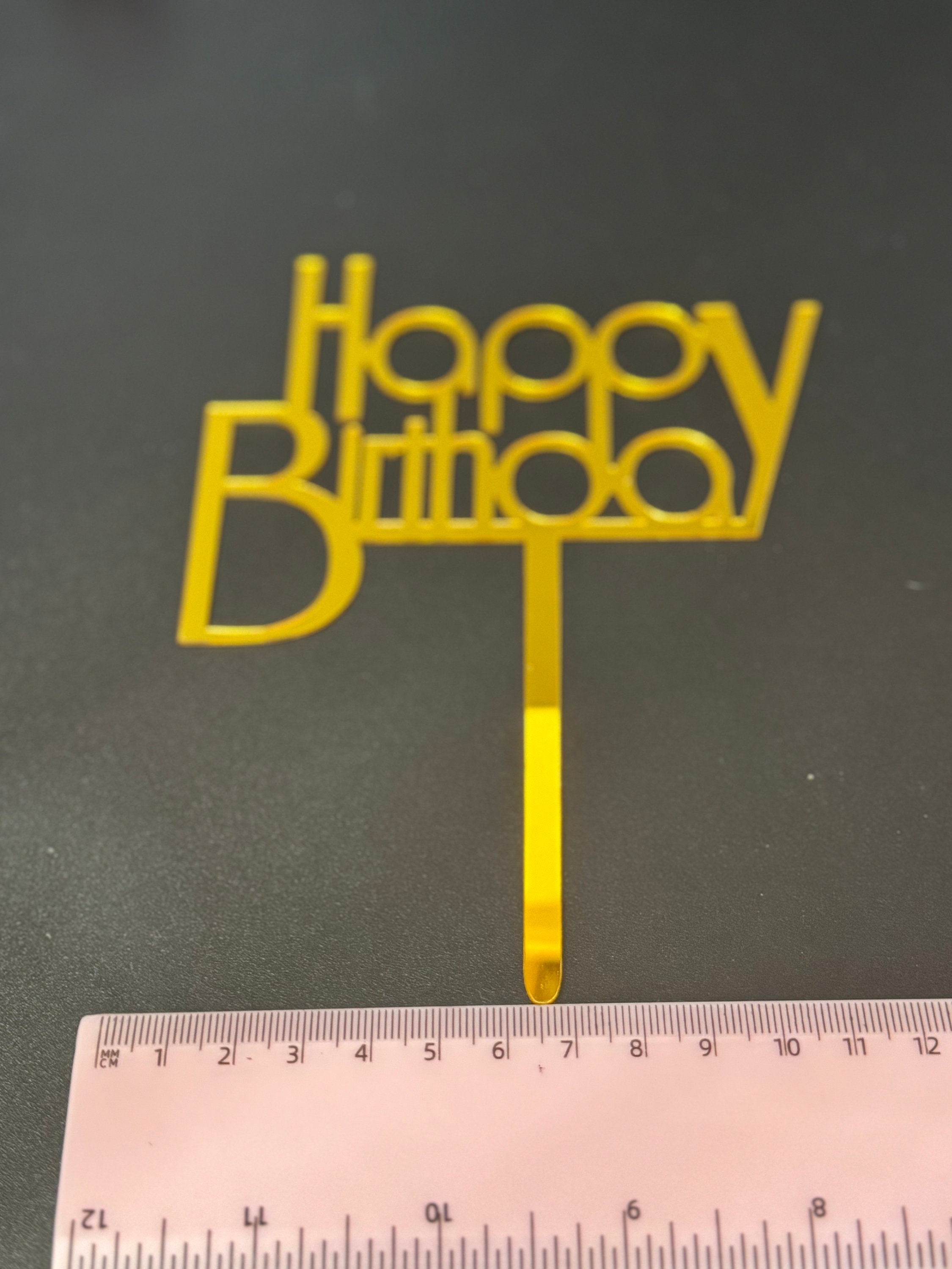 Gold Happy Birthday Cake Topper Metallic 15cm Art Deco Font Cake decoration reusable acrylic