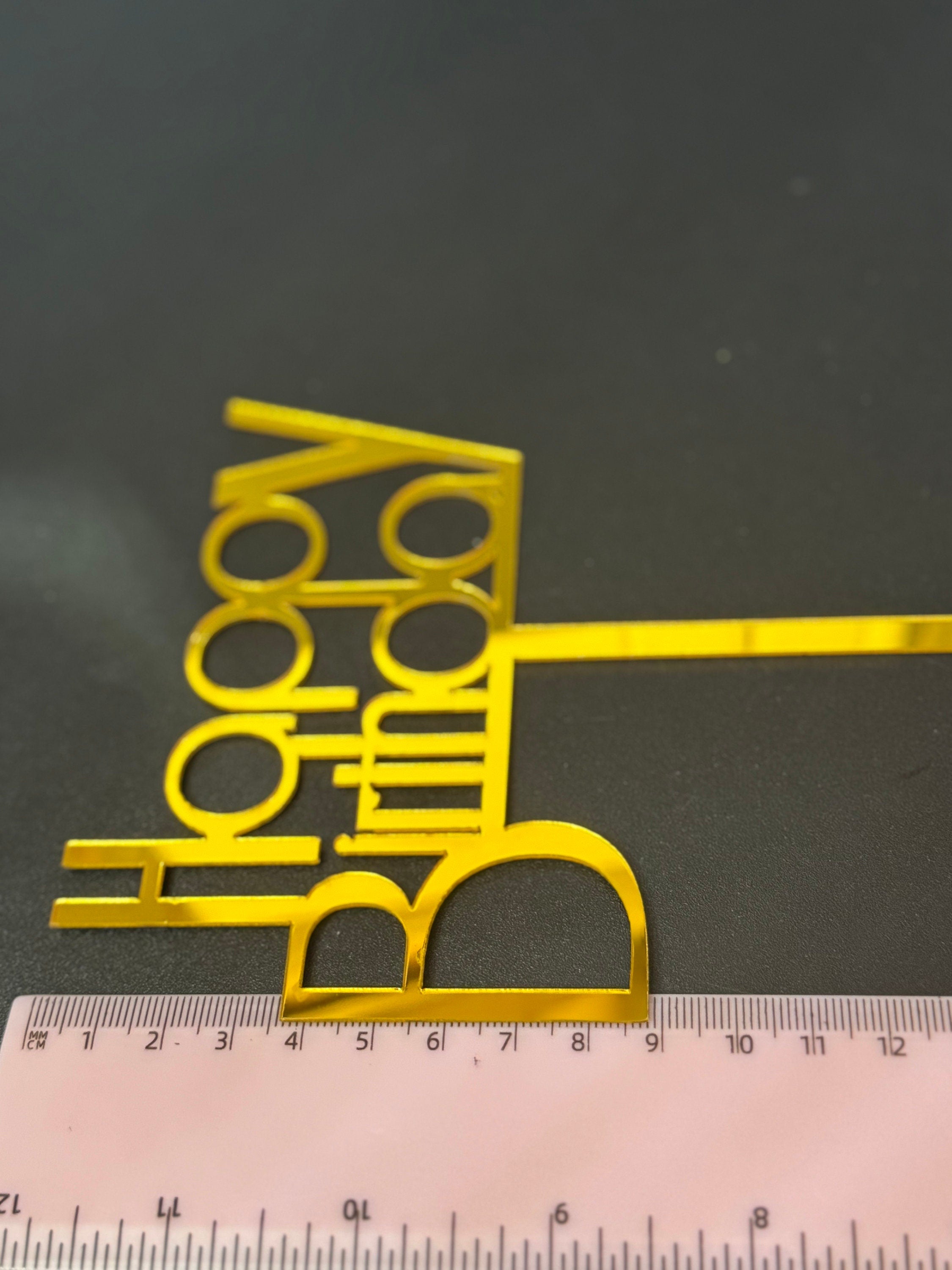Gold Happy Birthday Cake Topper Metallic 15cm Art Deco Font Cake decoration reusable acrylic