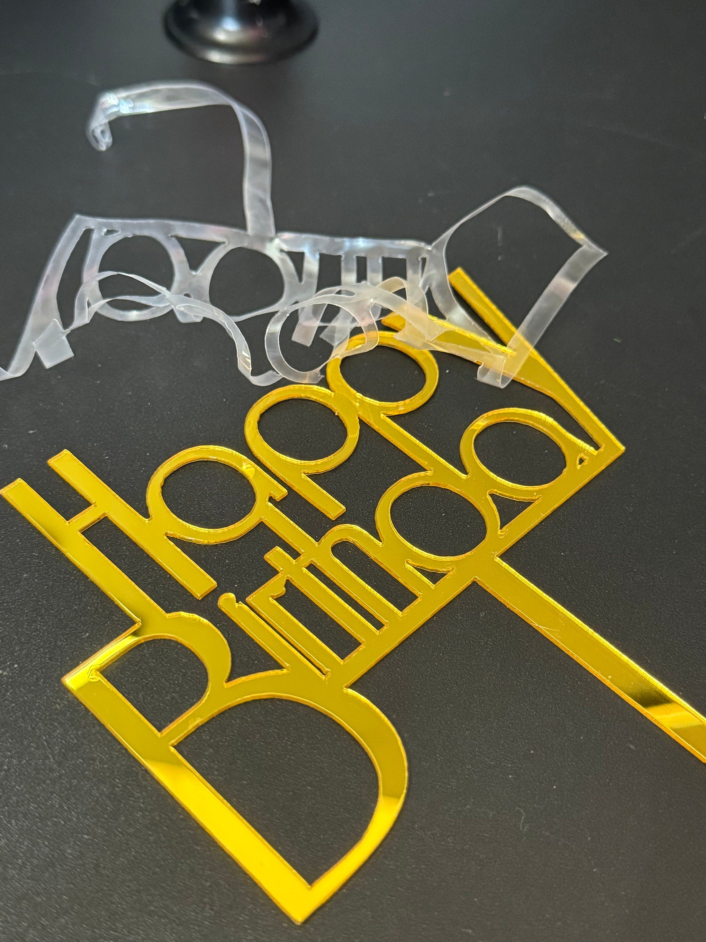 Gold Happy Birthday Cake Topper Metallic 15cm Art Deco Font Cake decoration reusable acrylic