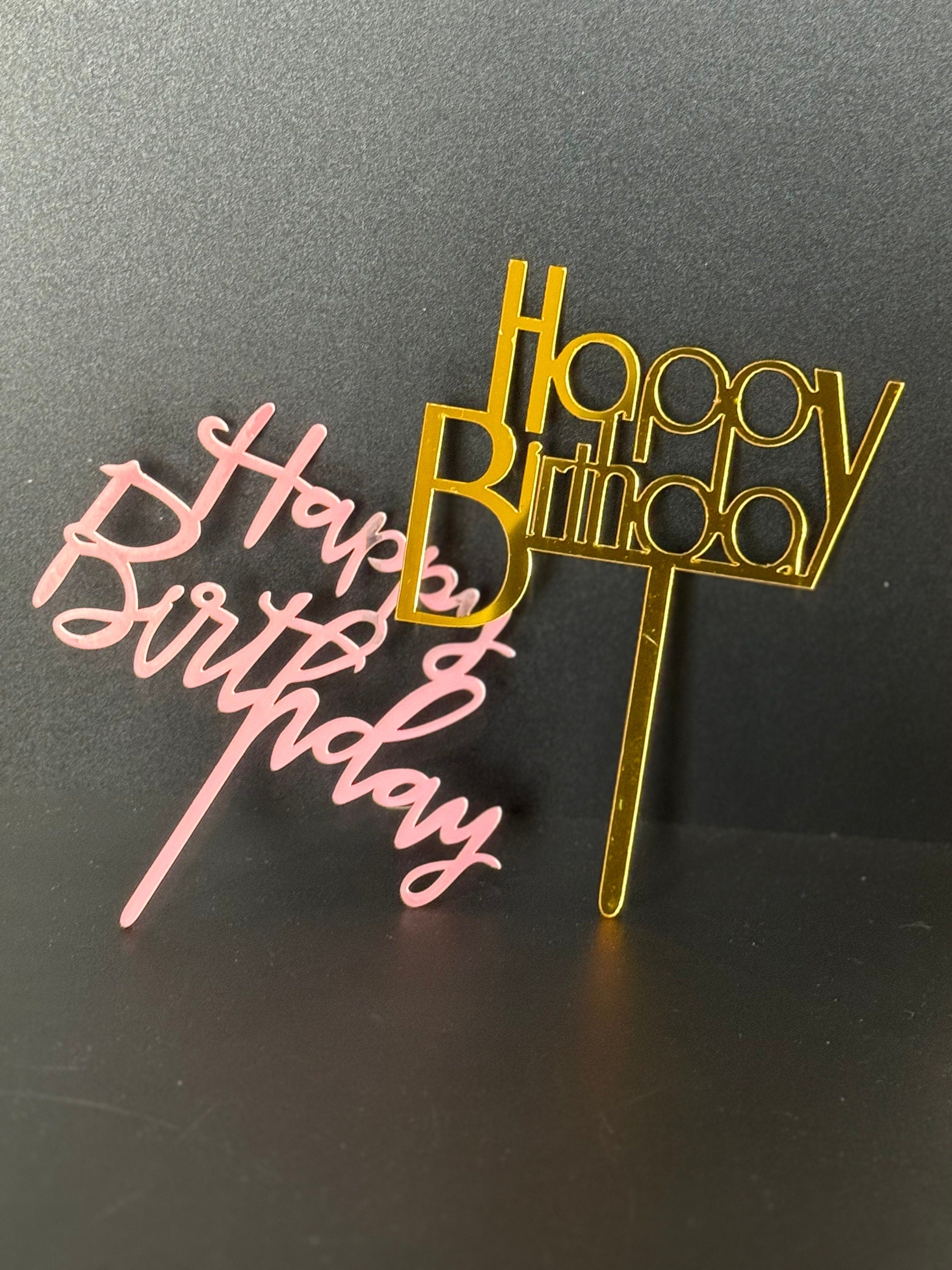 Gold Happy Birthday Cake Topper Metallic 15cm Art Deco Font Cake decoration reusable acrylic
