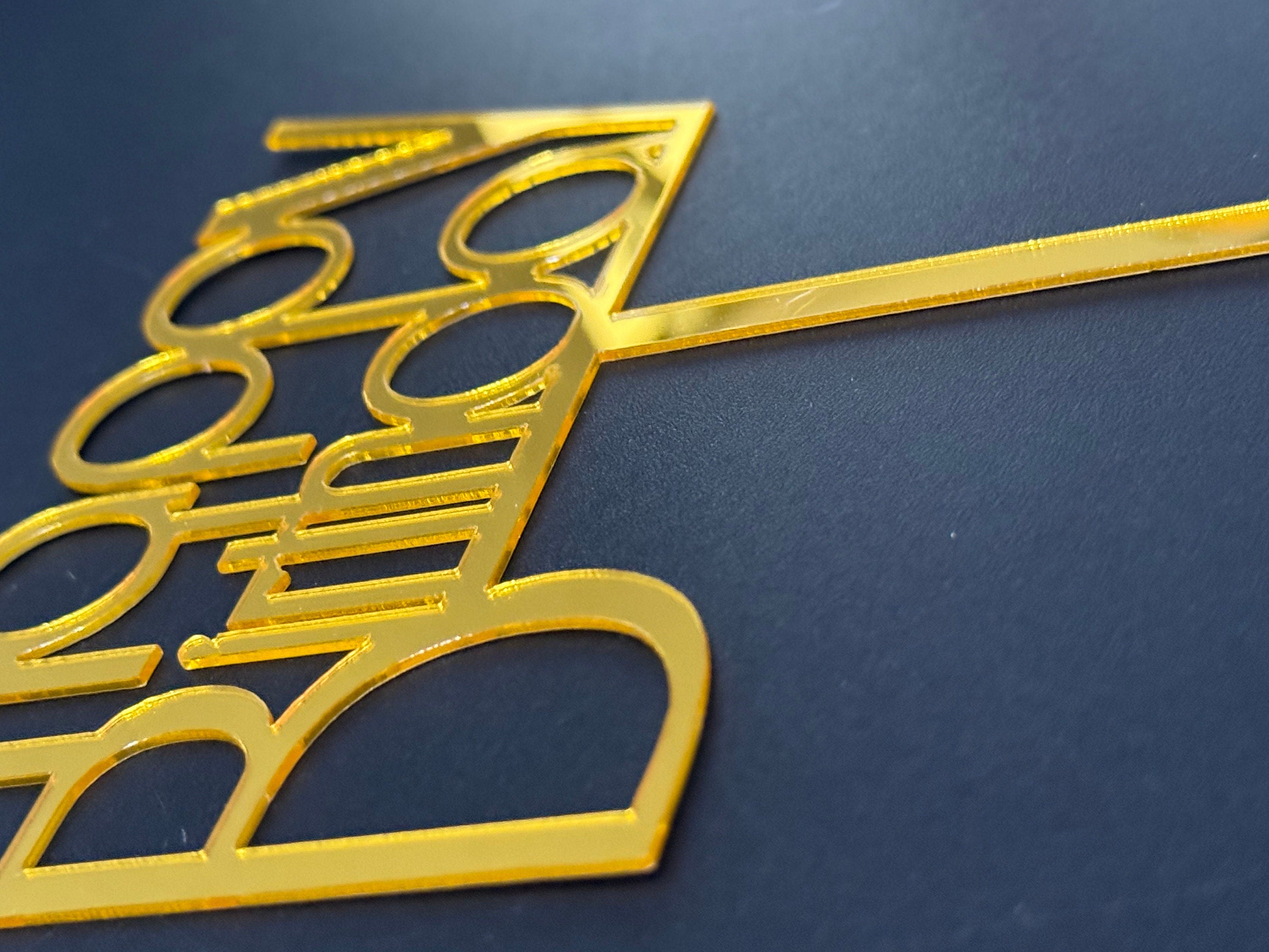 Gold Happy Birthday Cake Topper Metallic 15cm Art Deco Font Cake decoration reusable acrylic