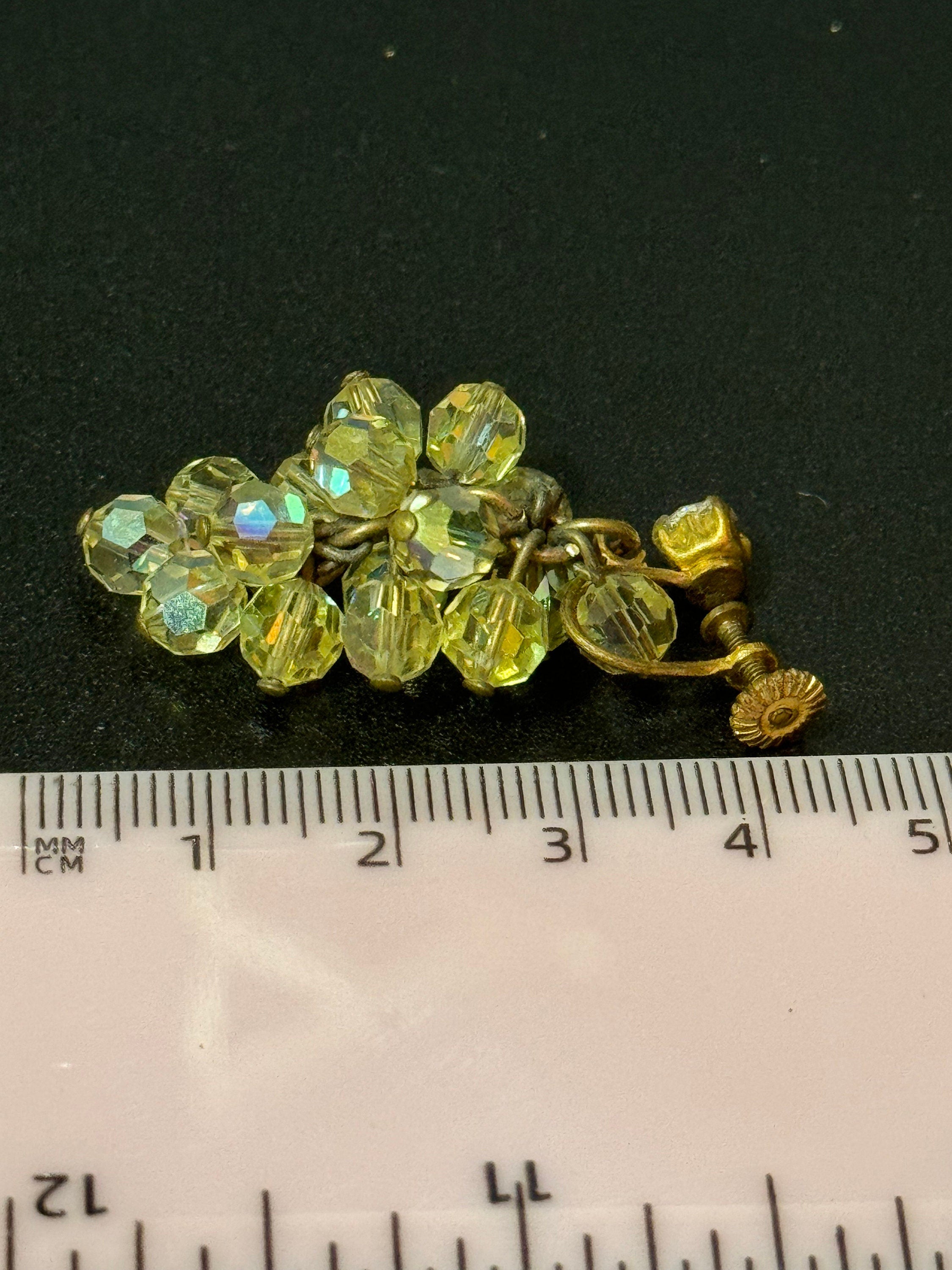 Vintage Aurora Borealis Glass Chandelier Earrings: 1930s-40s Clip On