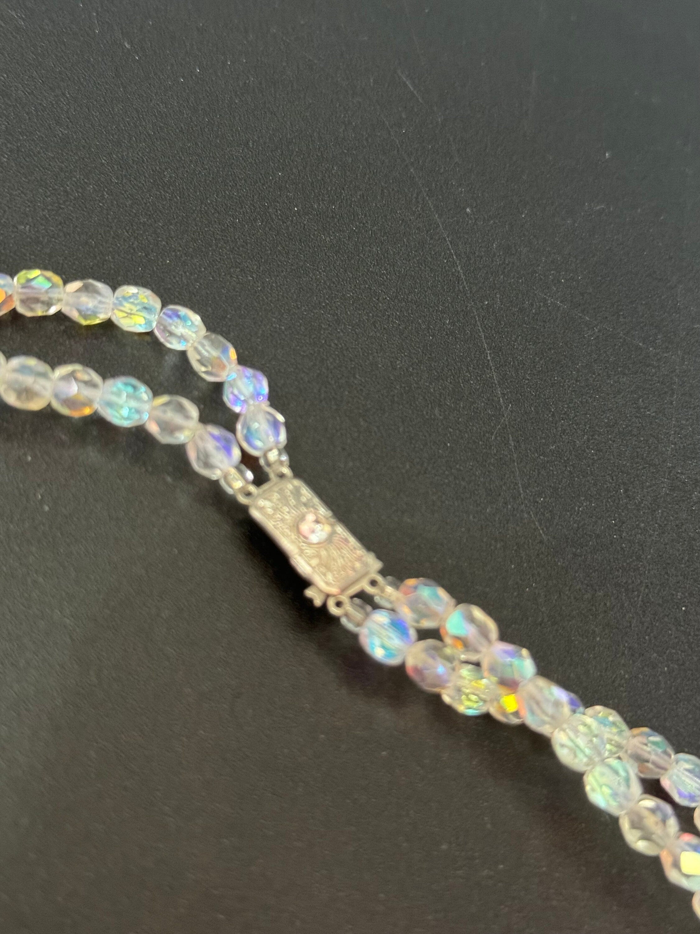 Vintage 1950s Aurora Borealis Crystal Bead Necklace (46cm)