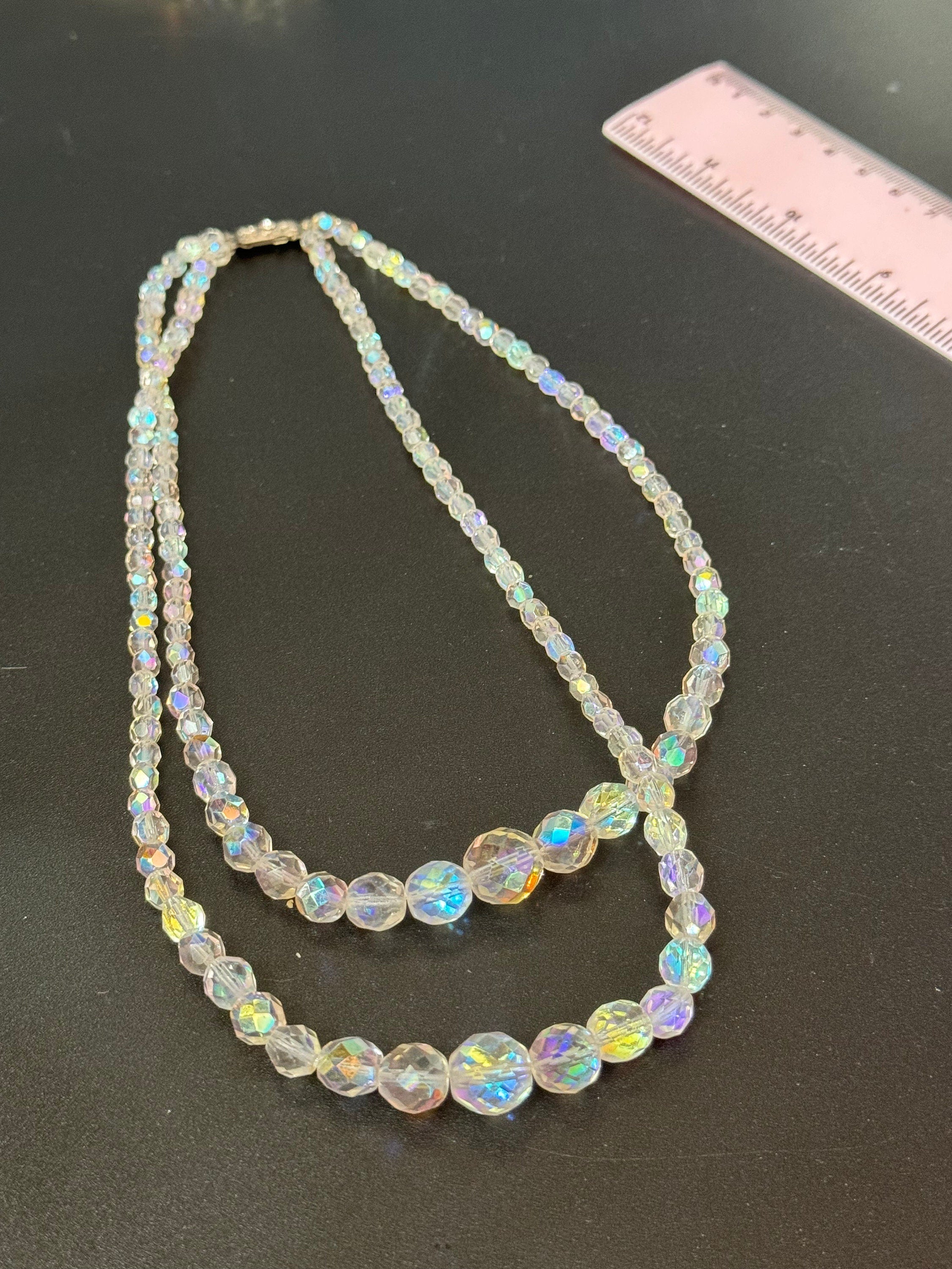 Vintage 1950s Aurora Borealis Crystal Bead Necklace (46cm)