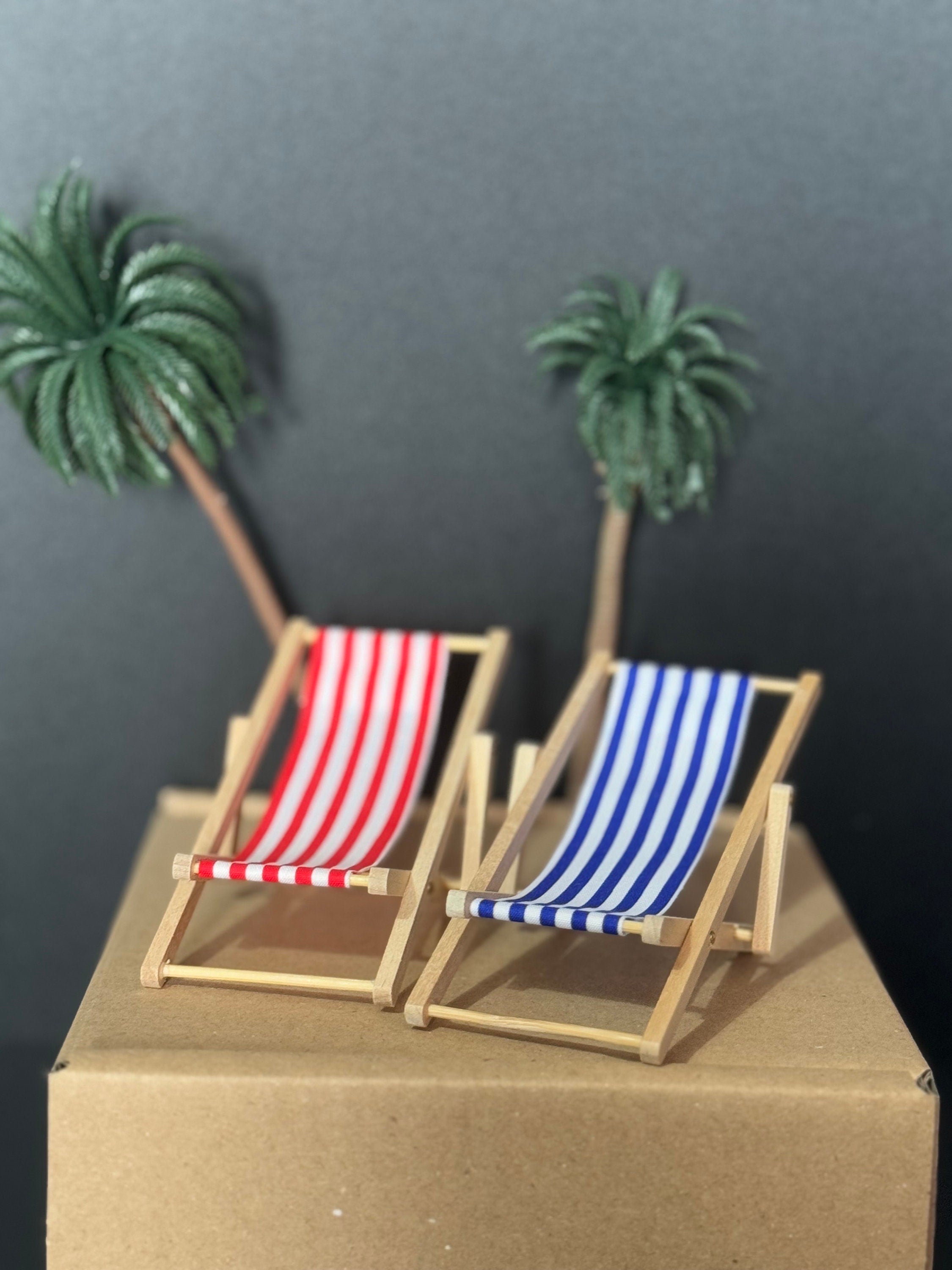 miniature deckchair cake topper , wooden red and white striped, seaside craft scenery nautical