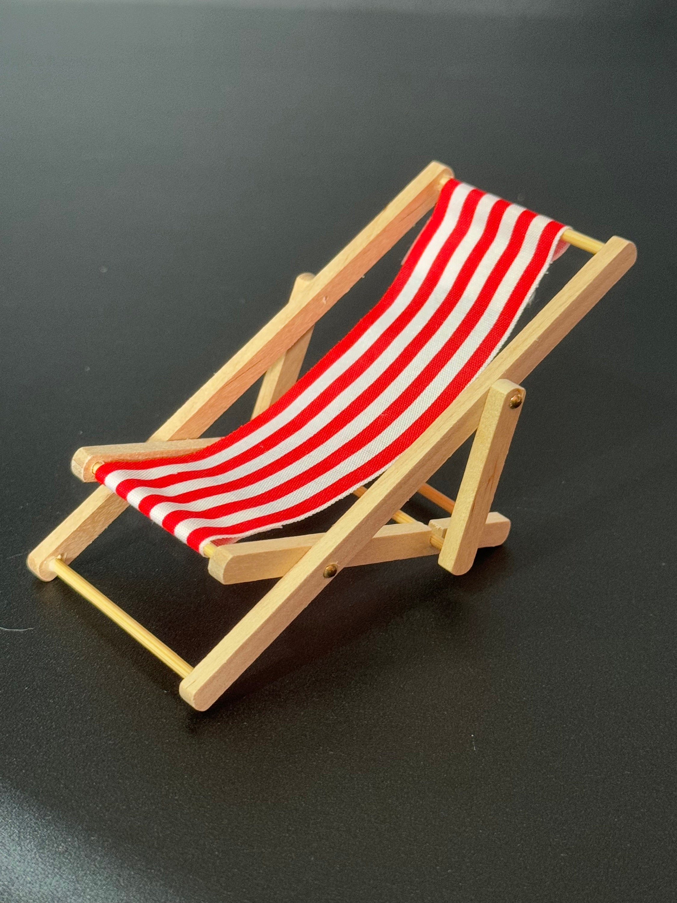miniature deckchair cake topper , wooden red and white striped, seaside craft scenery nautical
