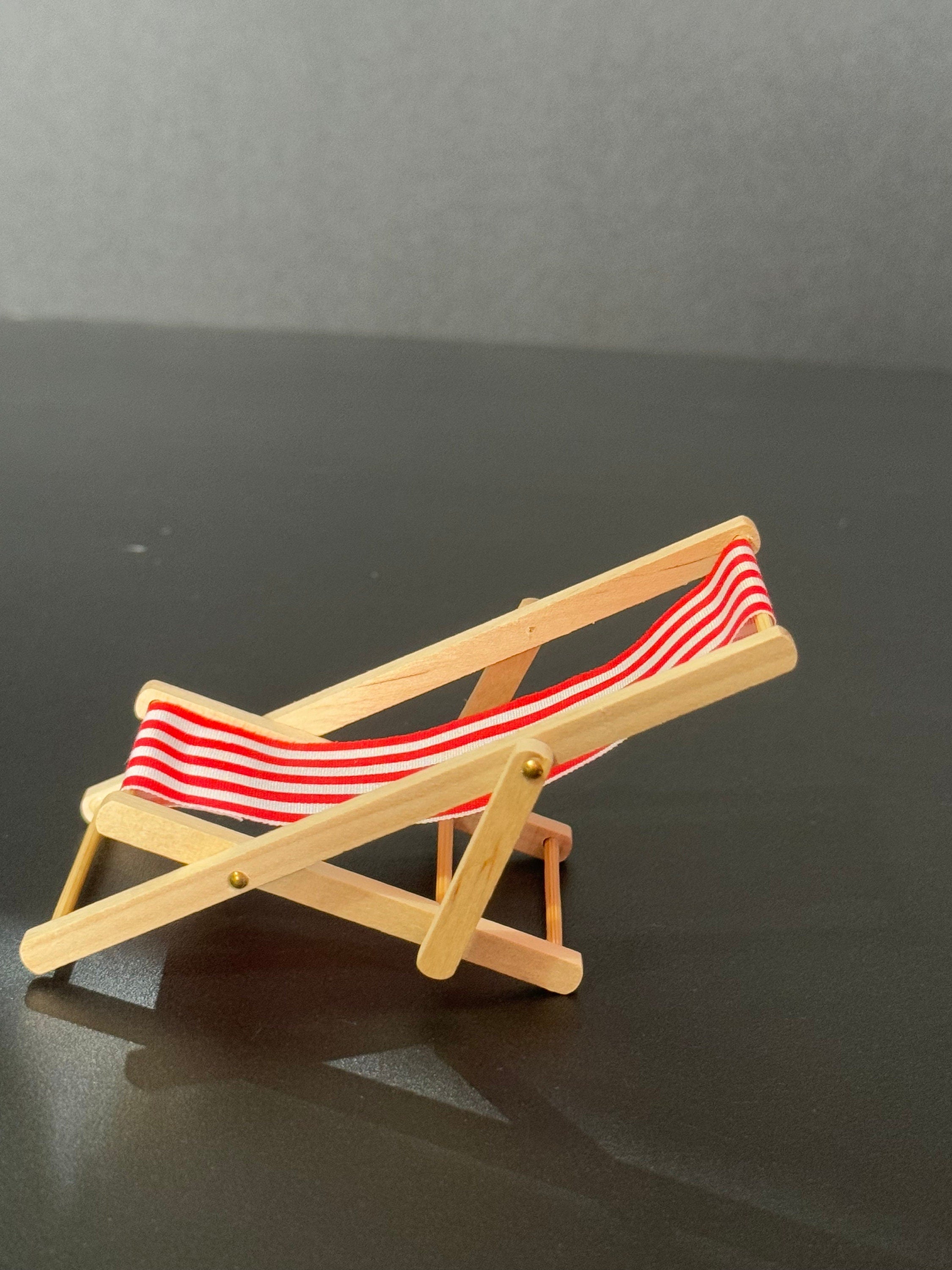 miniature deckchair cake topper , wooden red and white striped, seaside craft scenery nautical