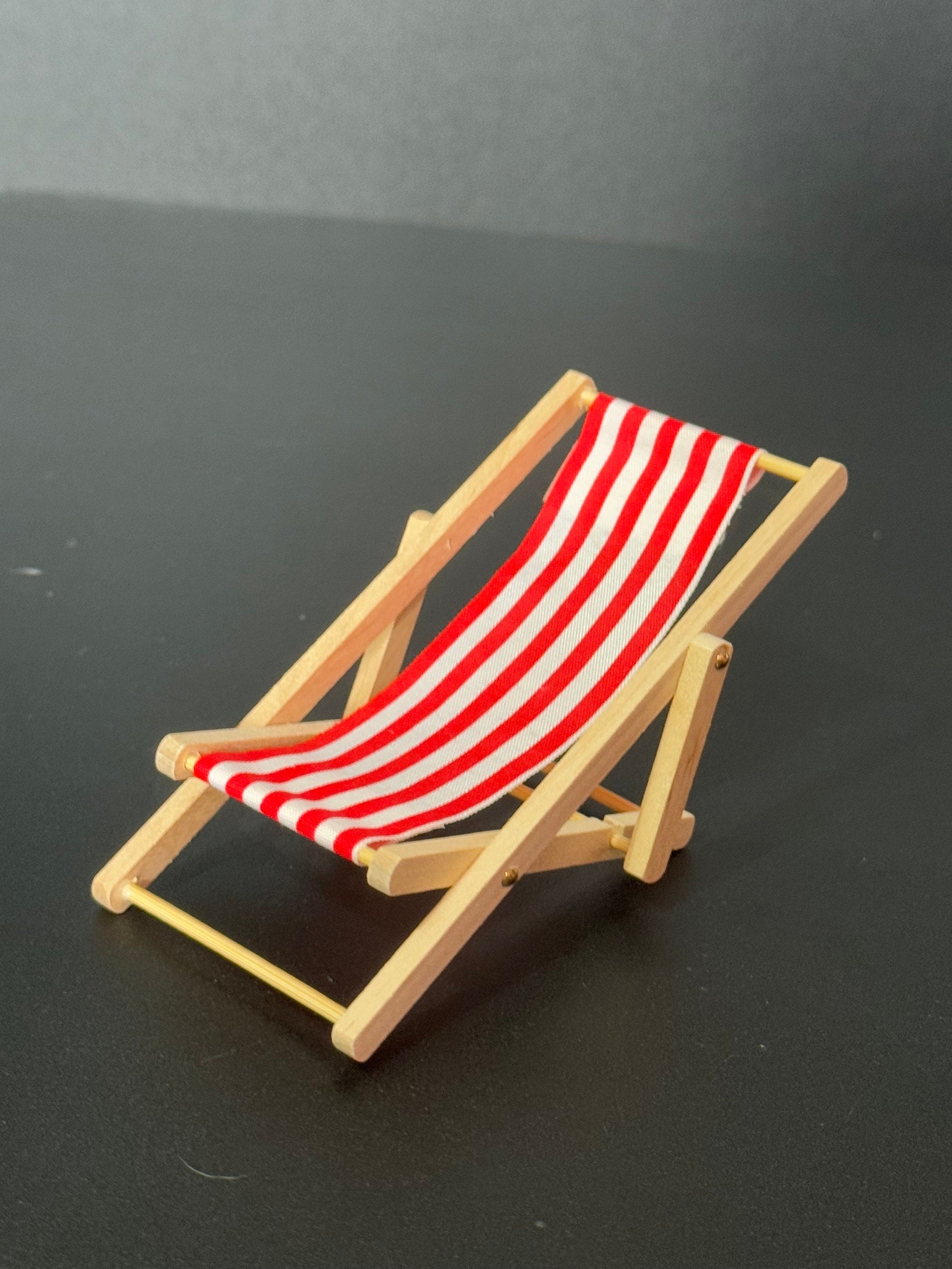 miniature deckchair cake topper , wooden red and white striped, seaside craft scenery nautical