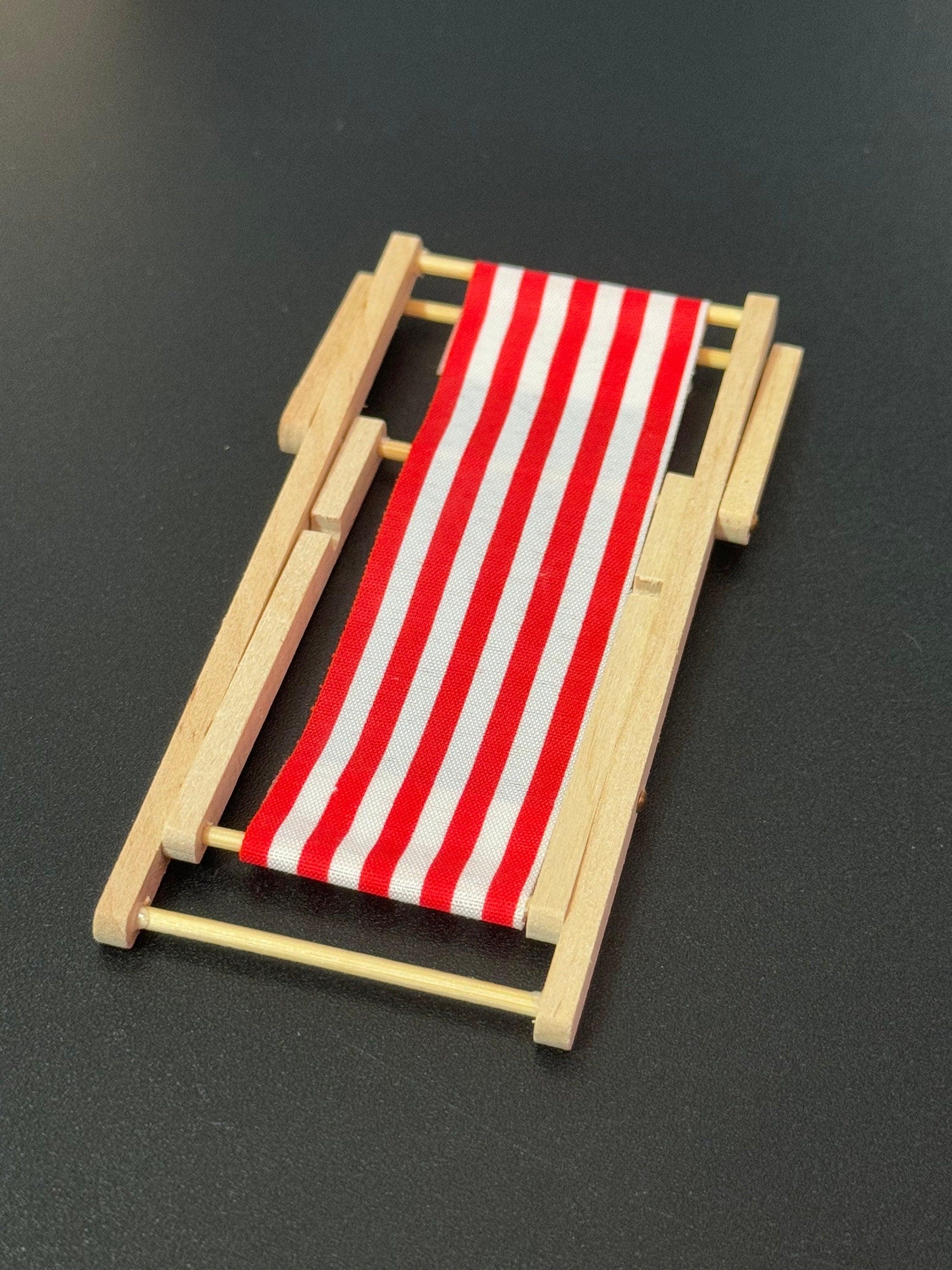 miniature deckchair cake topper , wooden red and white striped, seaside craft scenery nautical