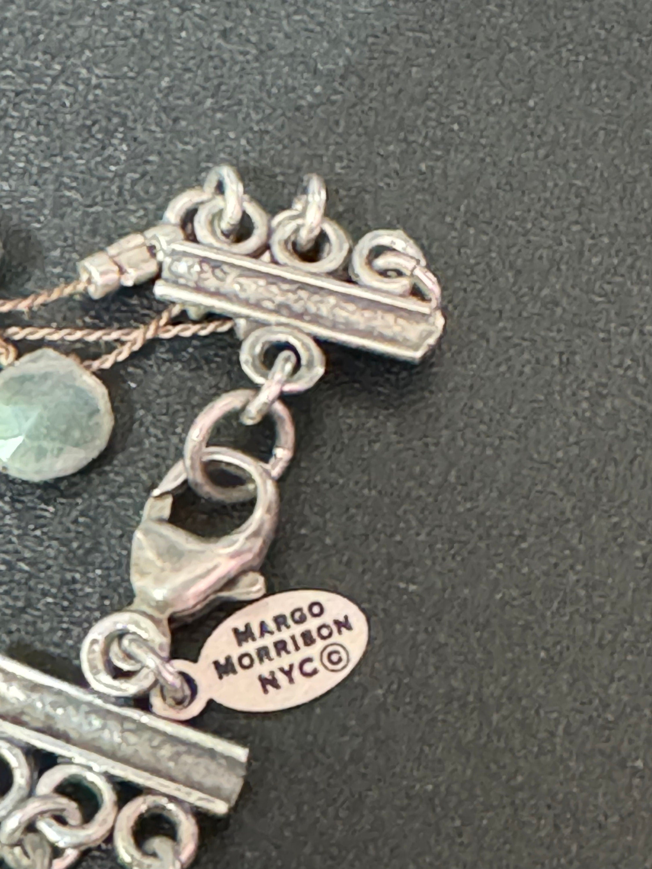 Signed Margo Morrison NYC designer silver and labradorite gemstone triple strand choker necklace