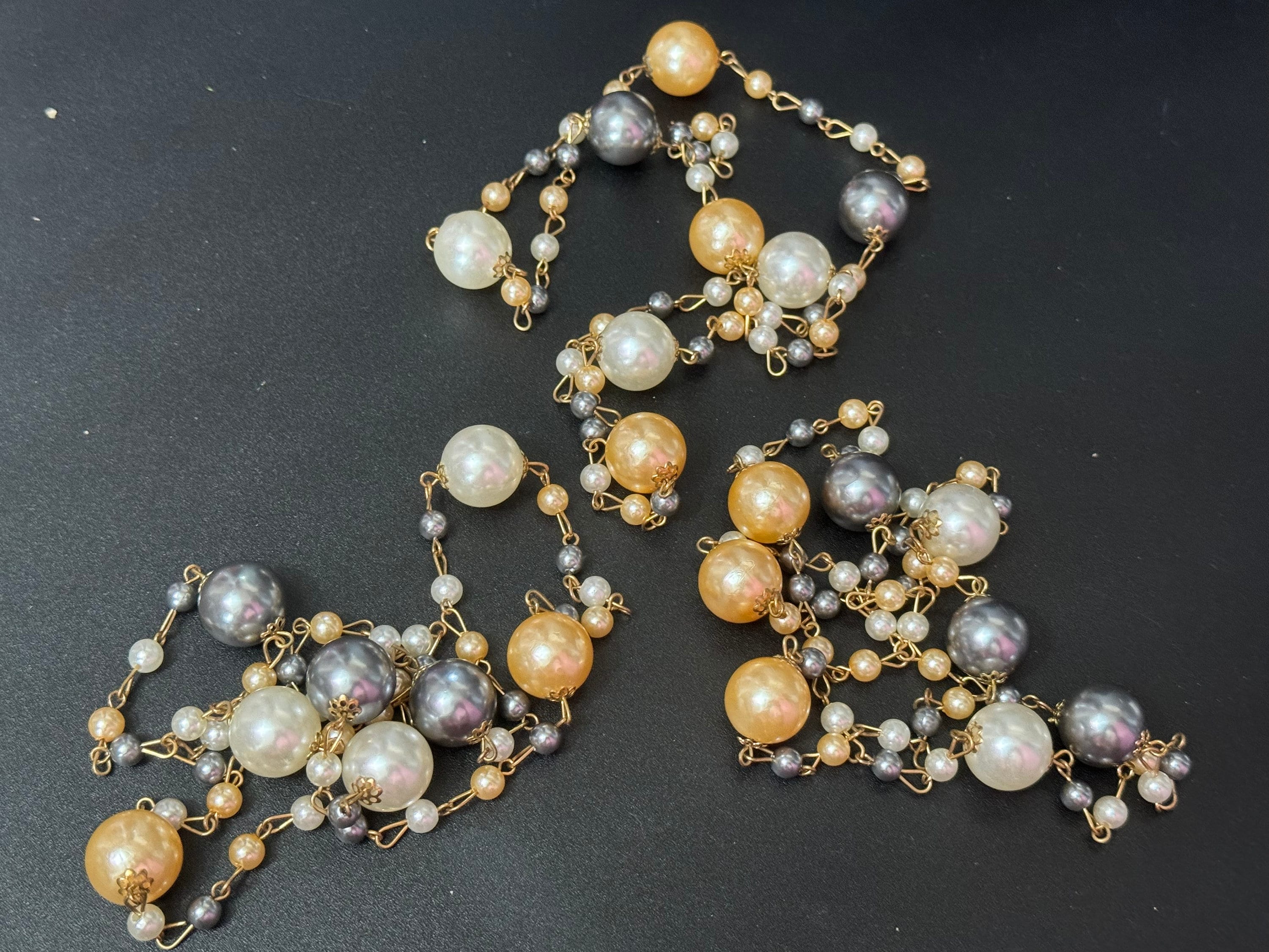 Chunky Faux Pearl Layering Necklace: Grey, White & Peach