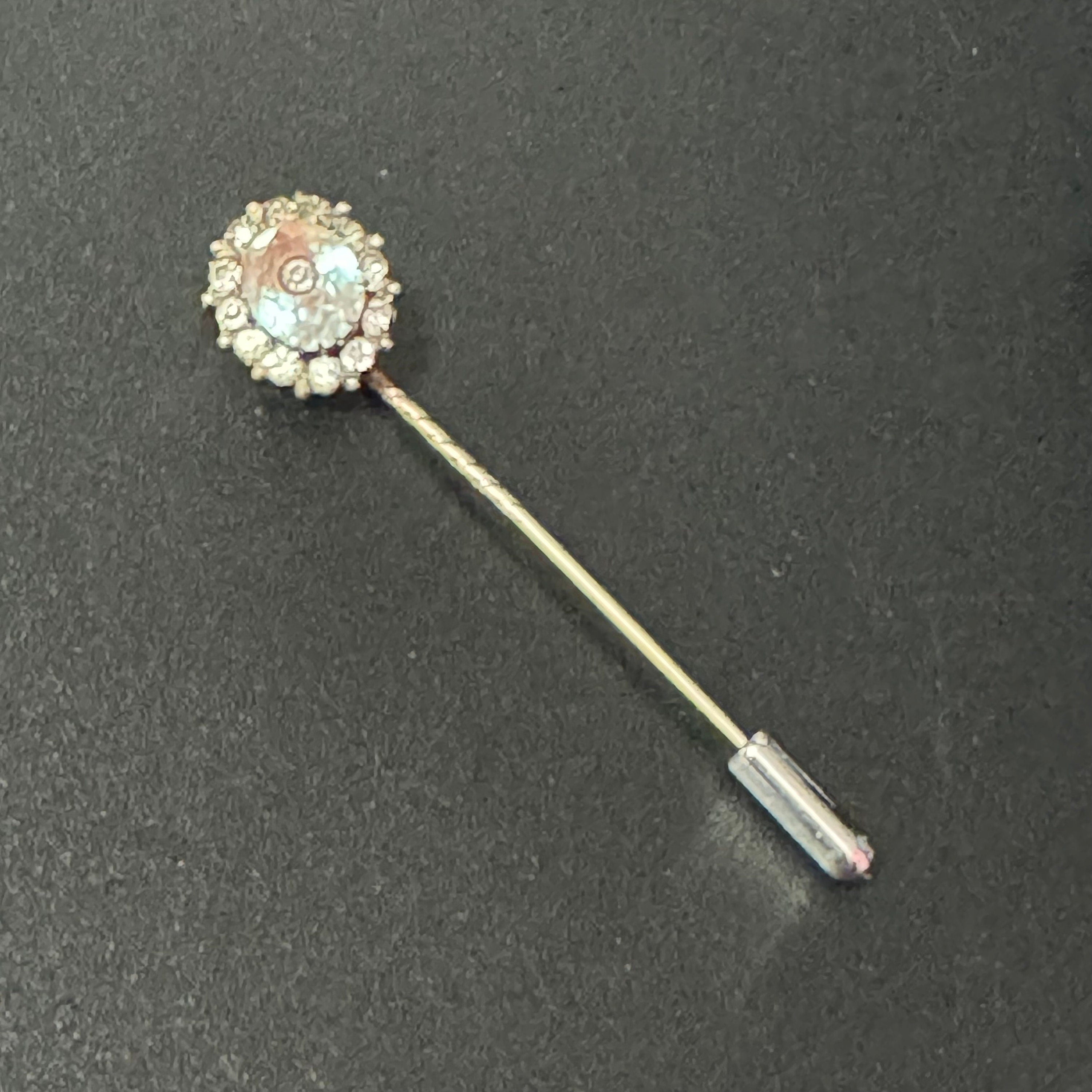 Antique Saphiret Gemstone Stick Pin: Silver & Gold Tone Cravat Pin