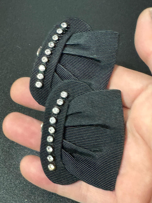 Pair of Black satin diamanté shoe clips Vintage